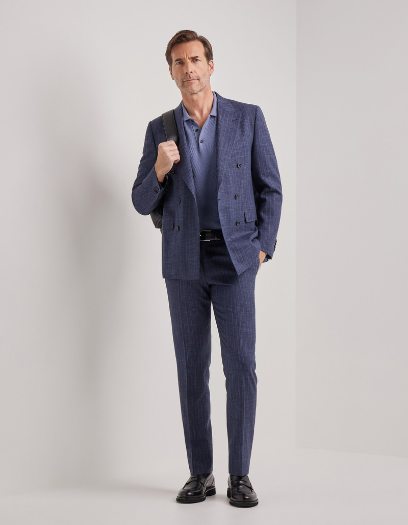 Canali BLUE WOOL, SILK AND LINEN DOUBLE-BREASTED MODERN-FIT PINSTRIPE SUIT outlook