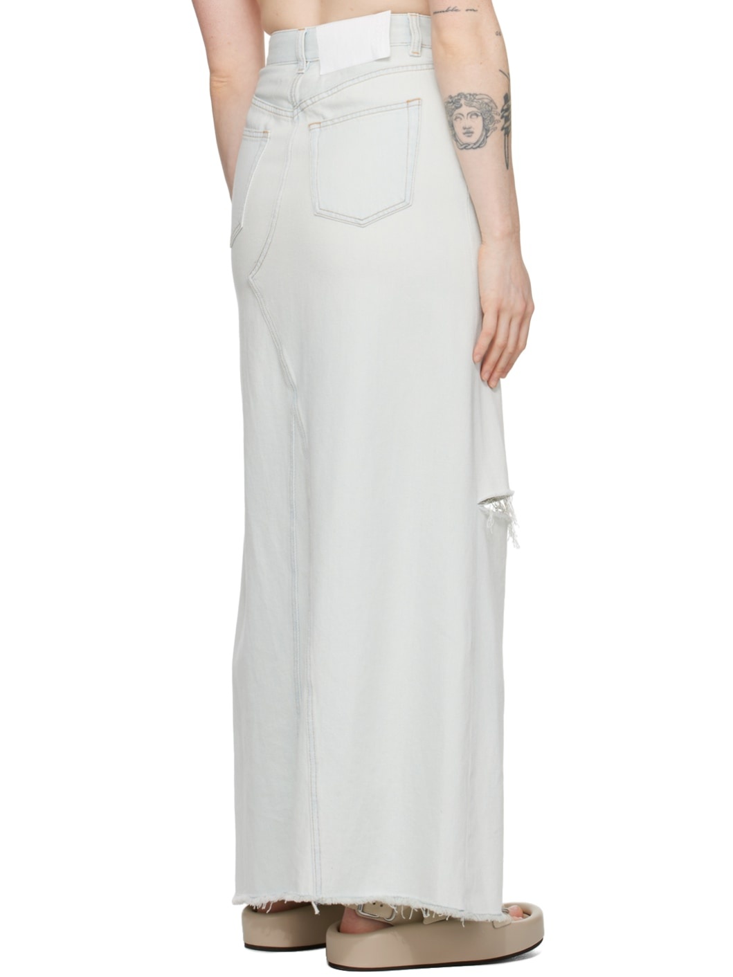 Blue Five-Pocket Denim Maxi Skirt - 3