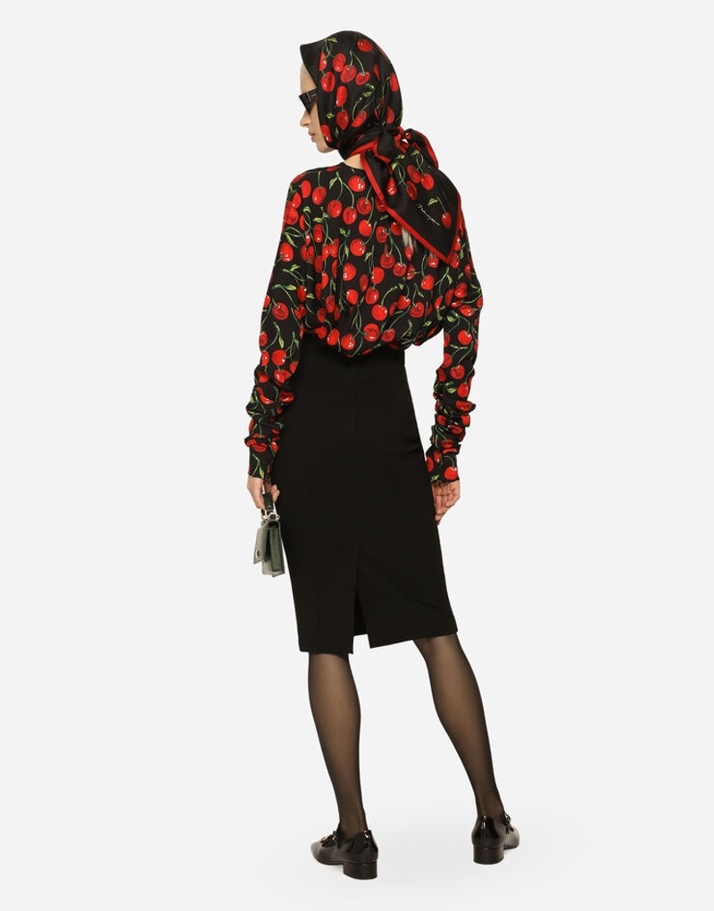 Cherry-print charmeuse top with gathered sleeves 3