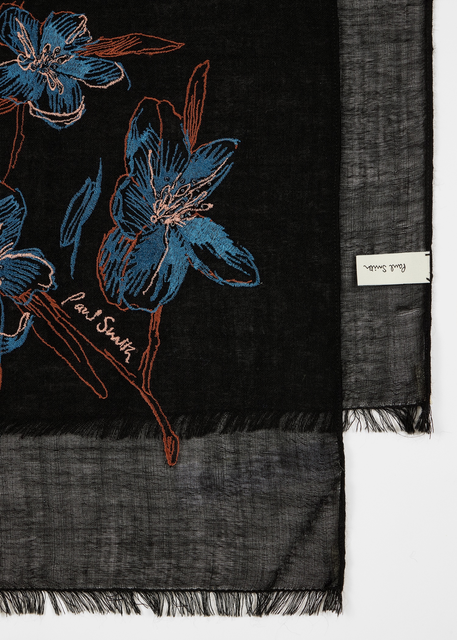 Black Magnolia Embroidered Scarf - 2