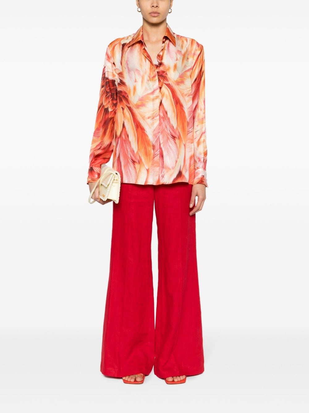 plumage-print silk shirt - 2