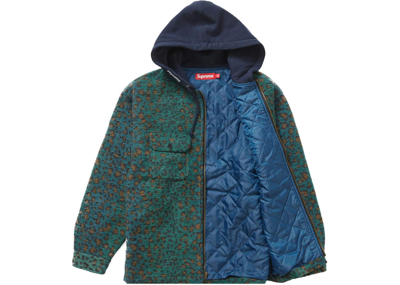 Supreme Fleece Zip Up Hooded Shirt Teal Leopard - 2