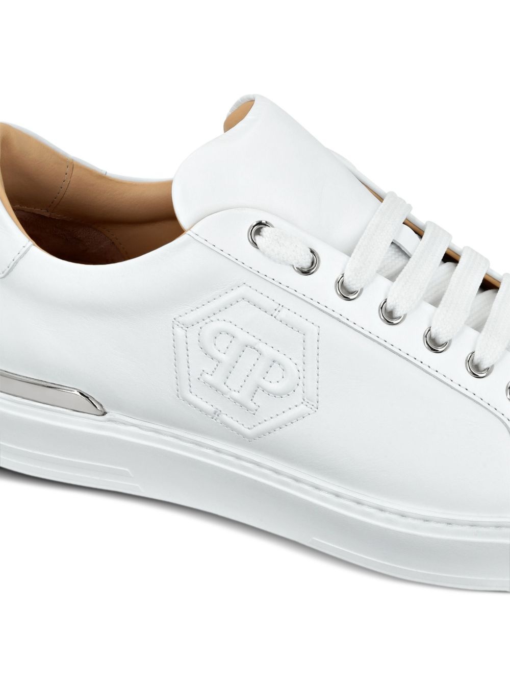 embossed leather sneakers - 4