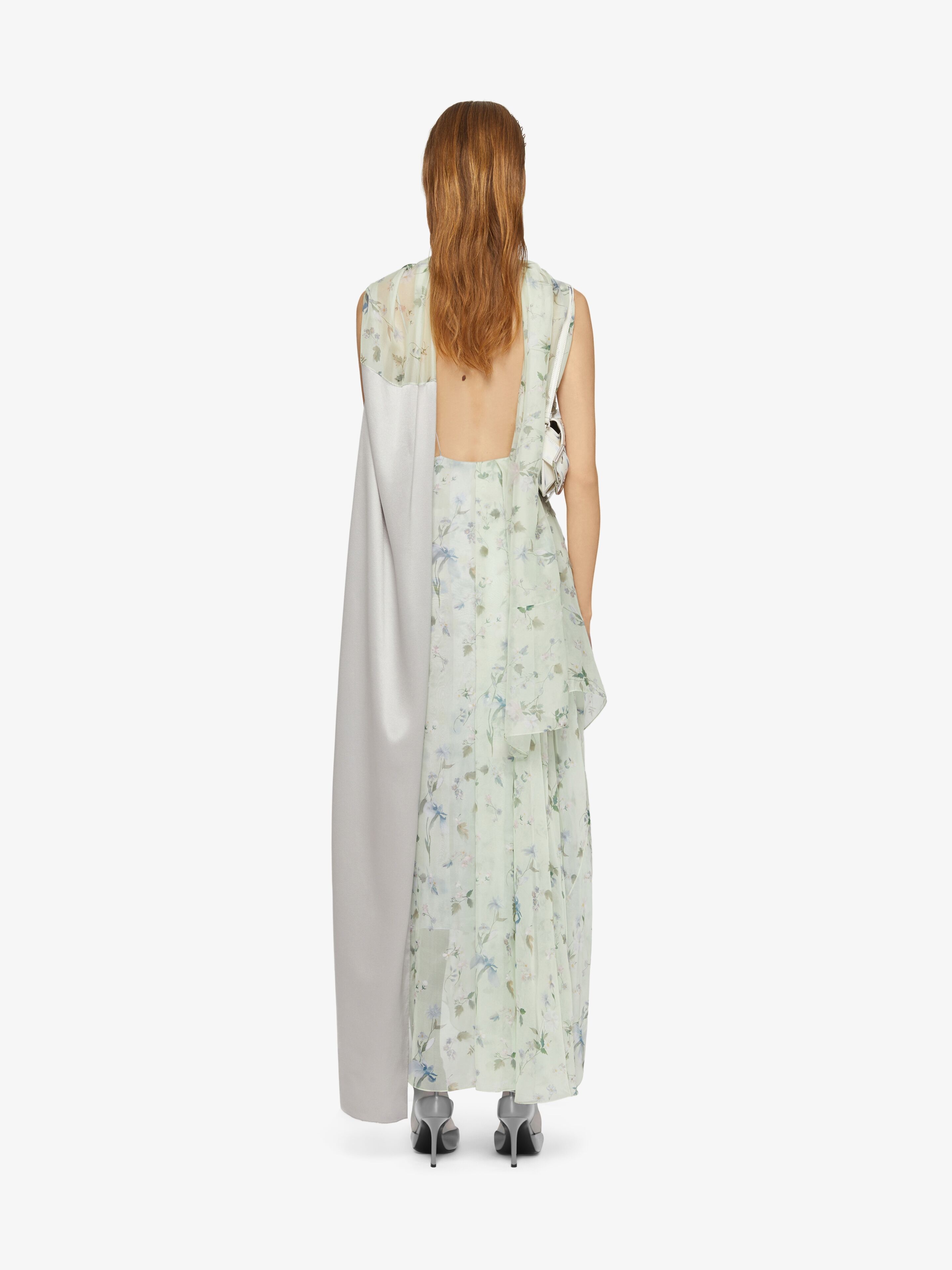 PRINTED DRAPED DRESS IN SILK CHIFFON WITH LAVALLIÈRE - 4
