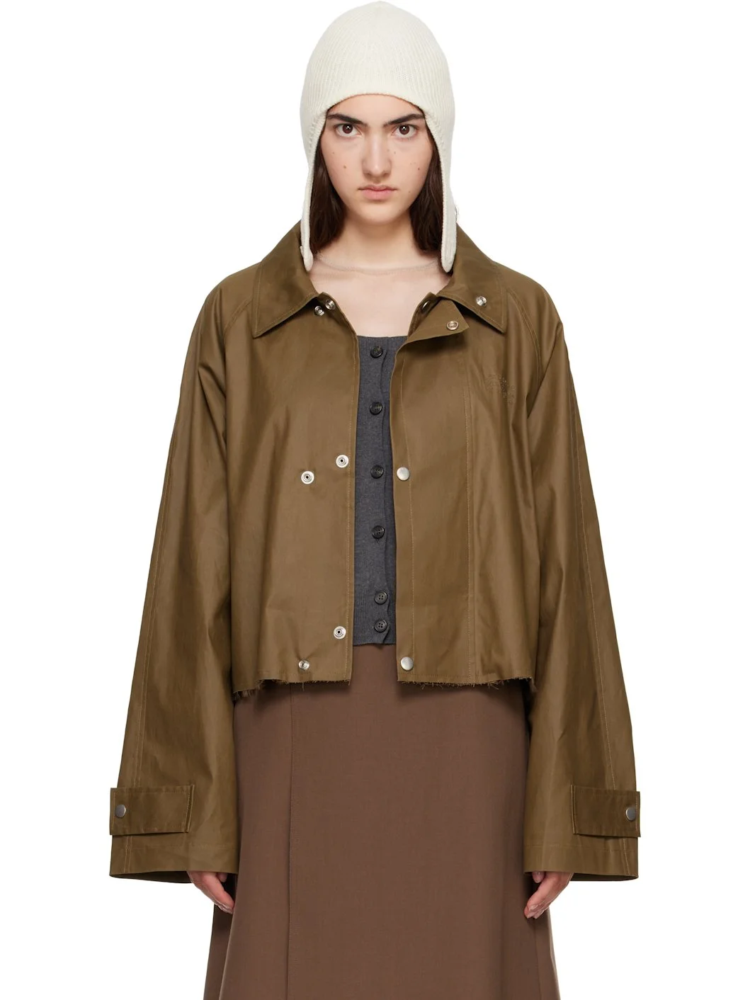 Khaki Coated Short Trench Jacket - 1