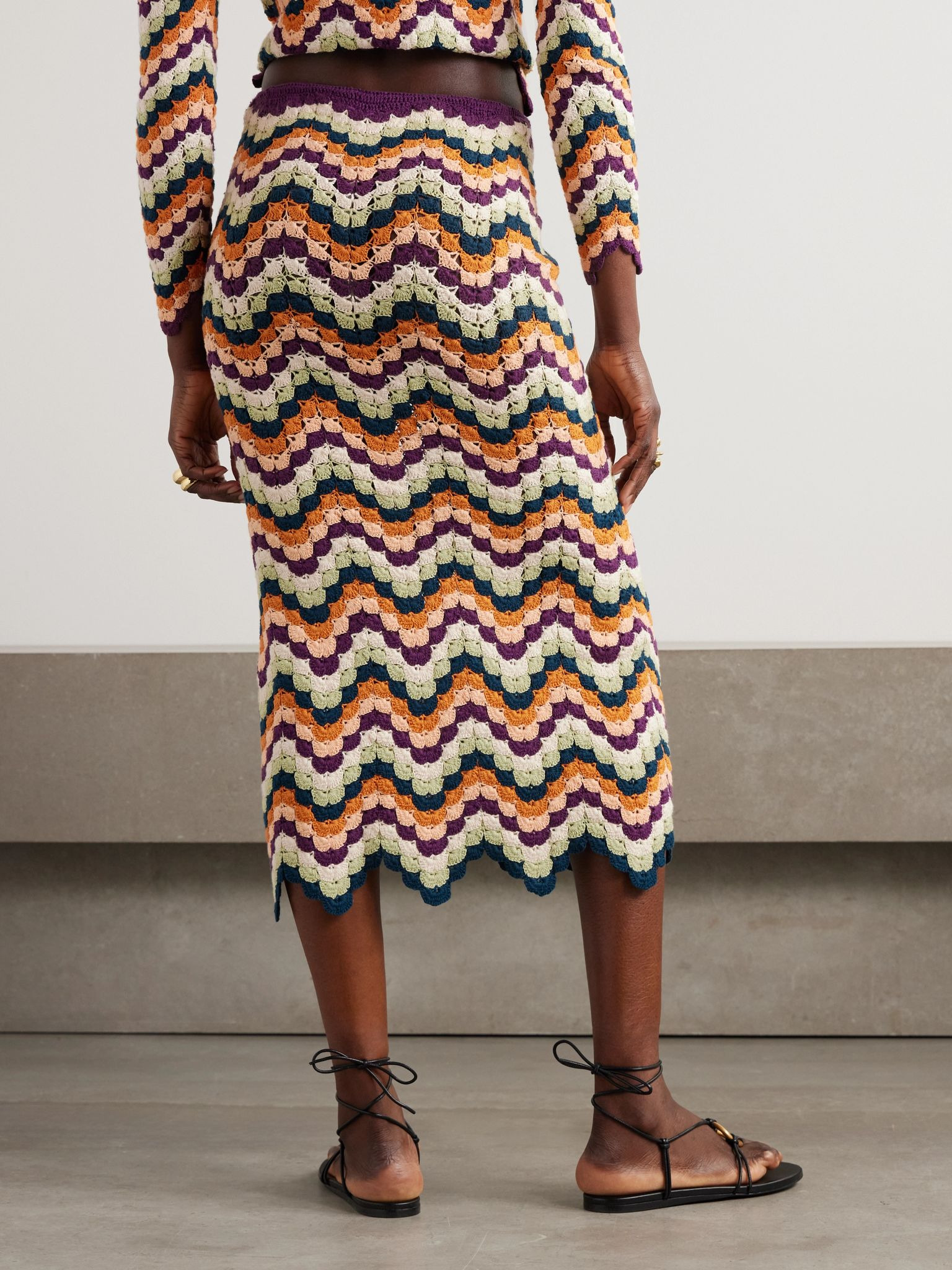Safi scalloped crocheted cotton midi skirt Multi - 3