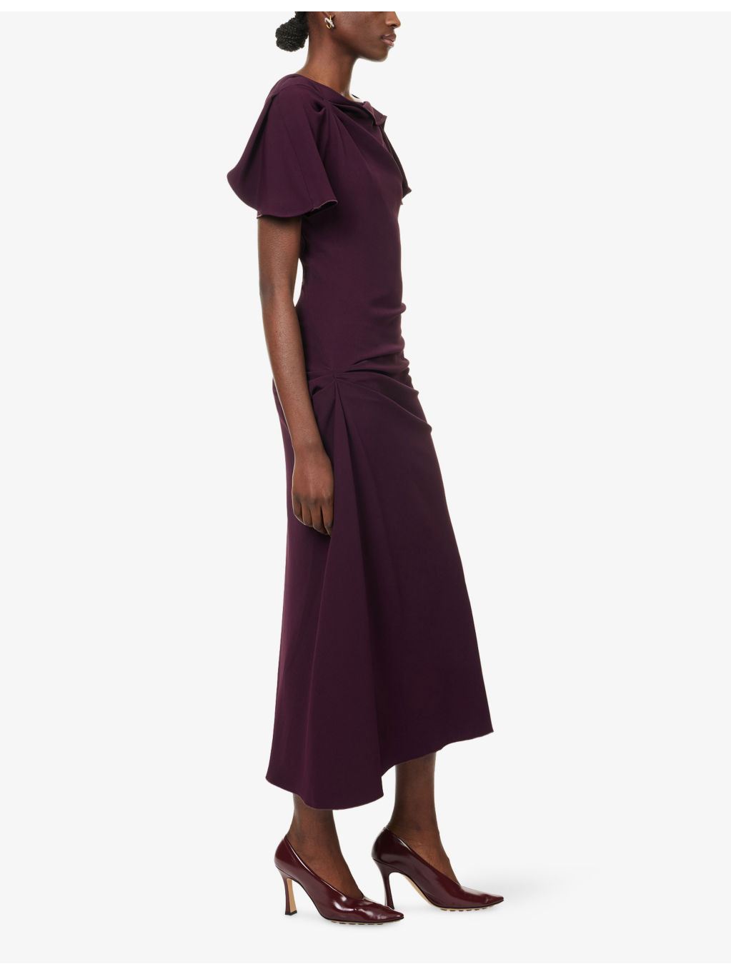 Draped Short-Sleeves Stretch-Woven Midi Dress - 3