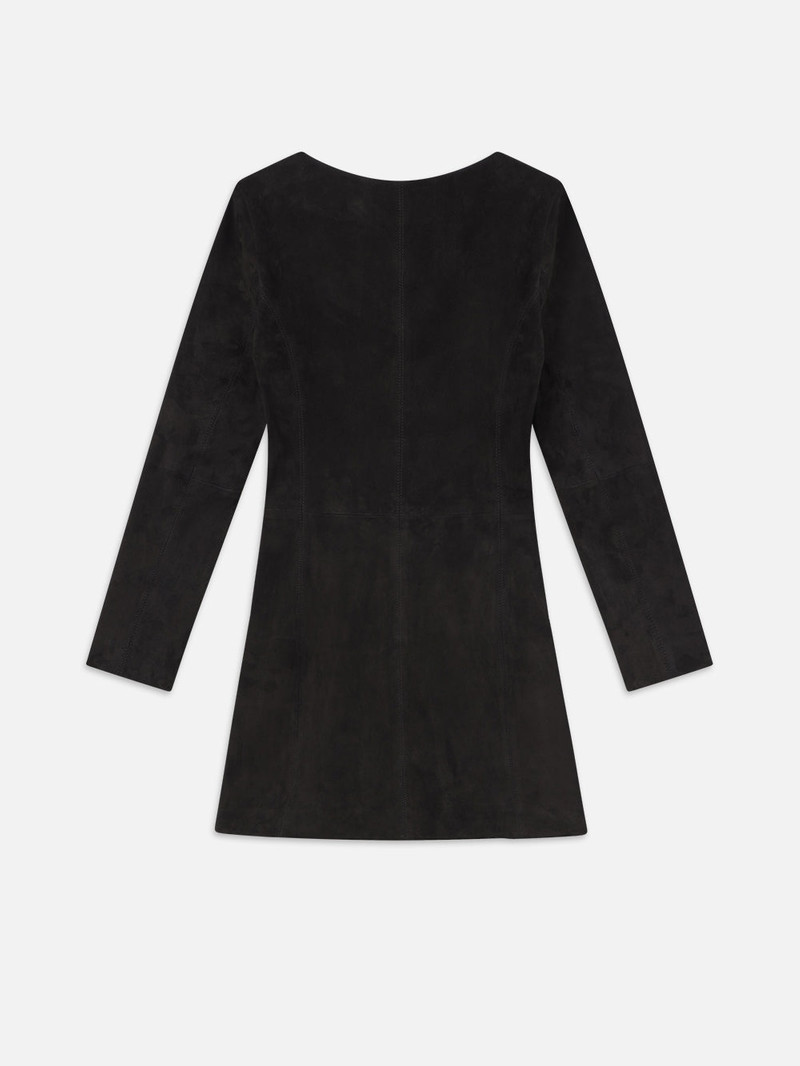 Suede Button Front Mini Dress in Black 4