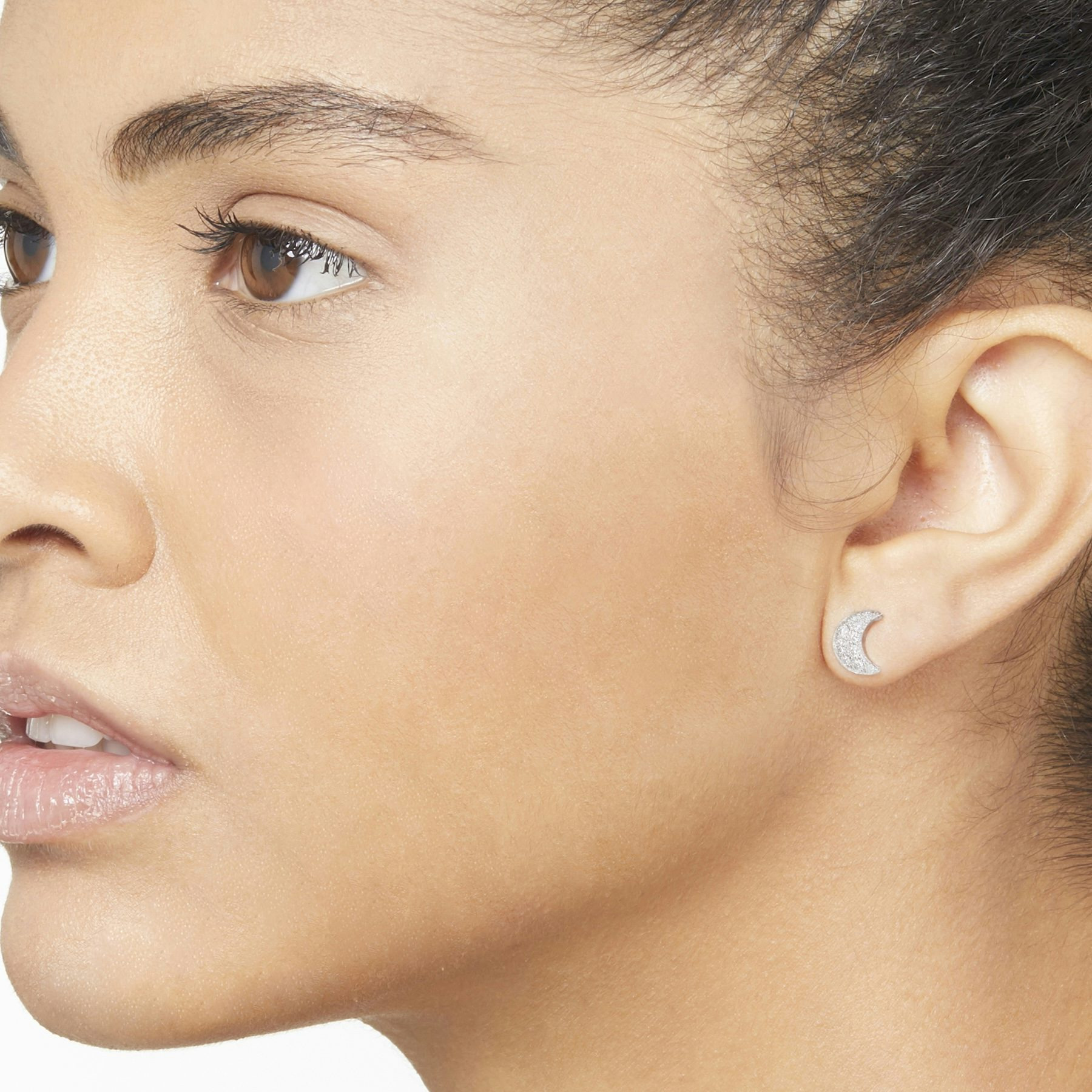 WHITE GOLD & DIAMOND MOON STUD EARRING - 3