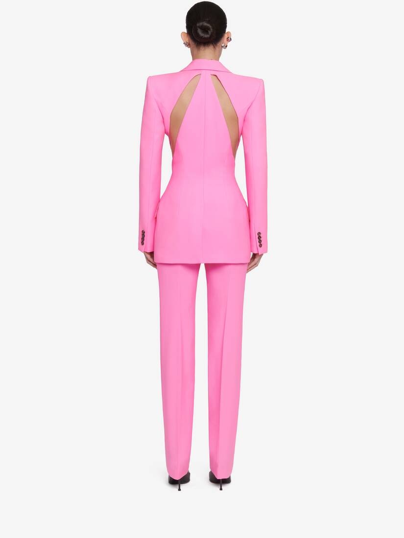 Women's Slashed Single-breasted Jacket in Psychedelic Pink - 4