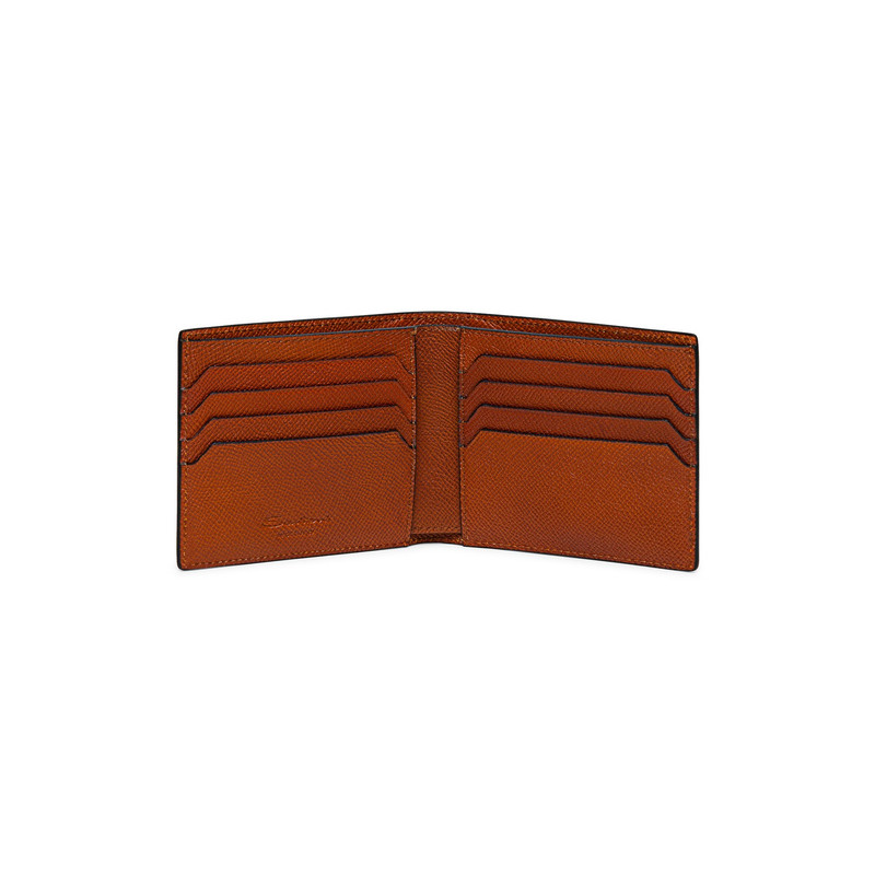 Santoni Orange saffiano leather wallet outlook