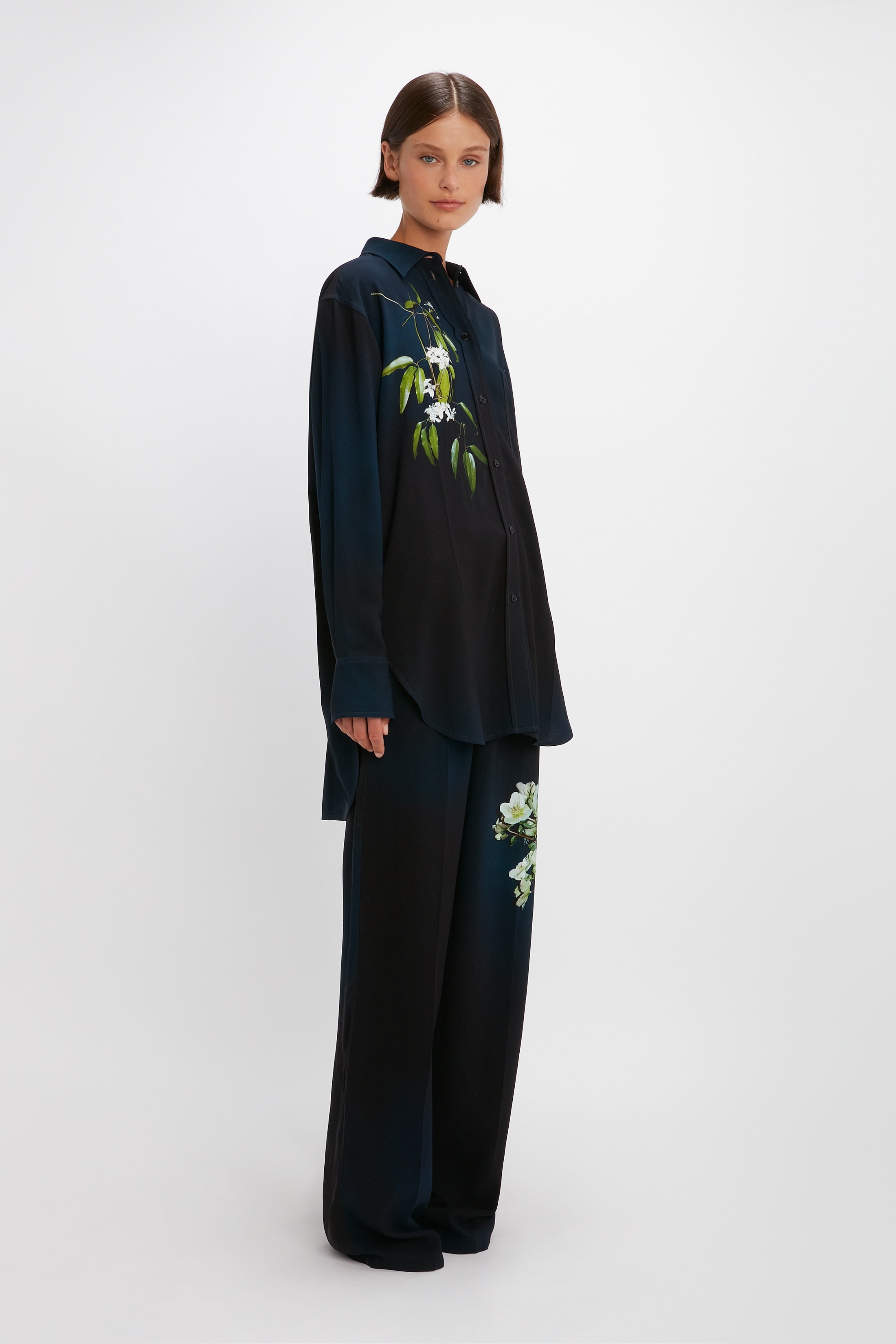 Pyjama Shirt in Navy Ombré & Floral - 3