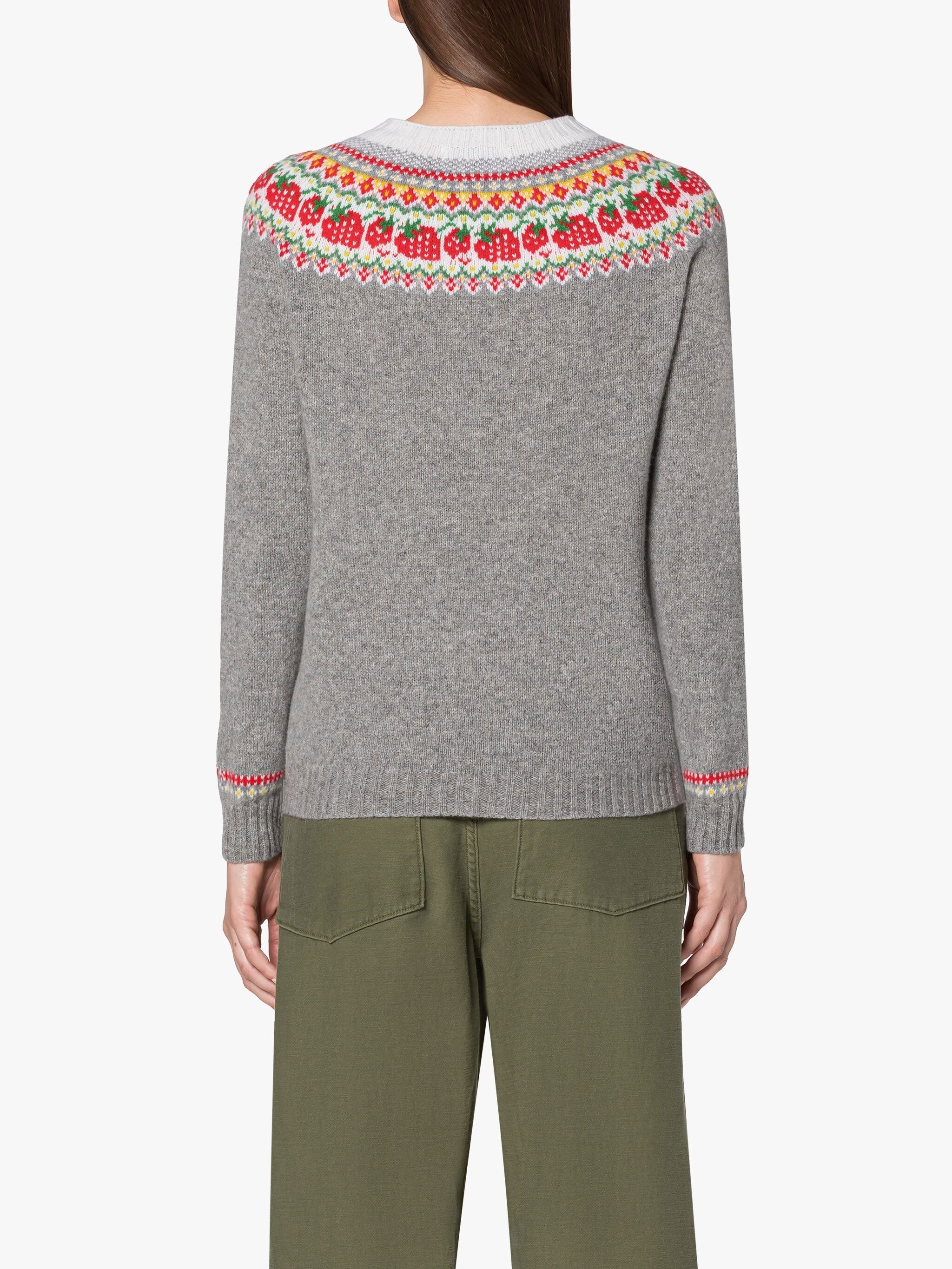 KELSI FLANNEL GREY WOOL FAIR ISLE CREWNEK SWEATER - 4