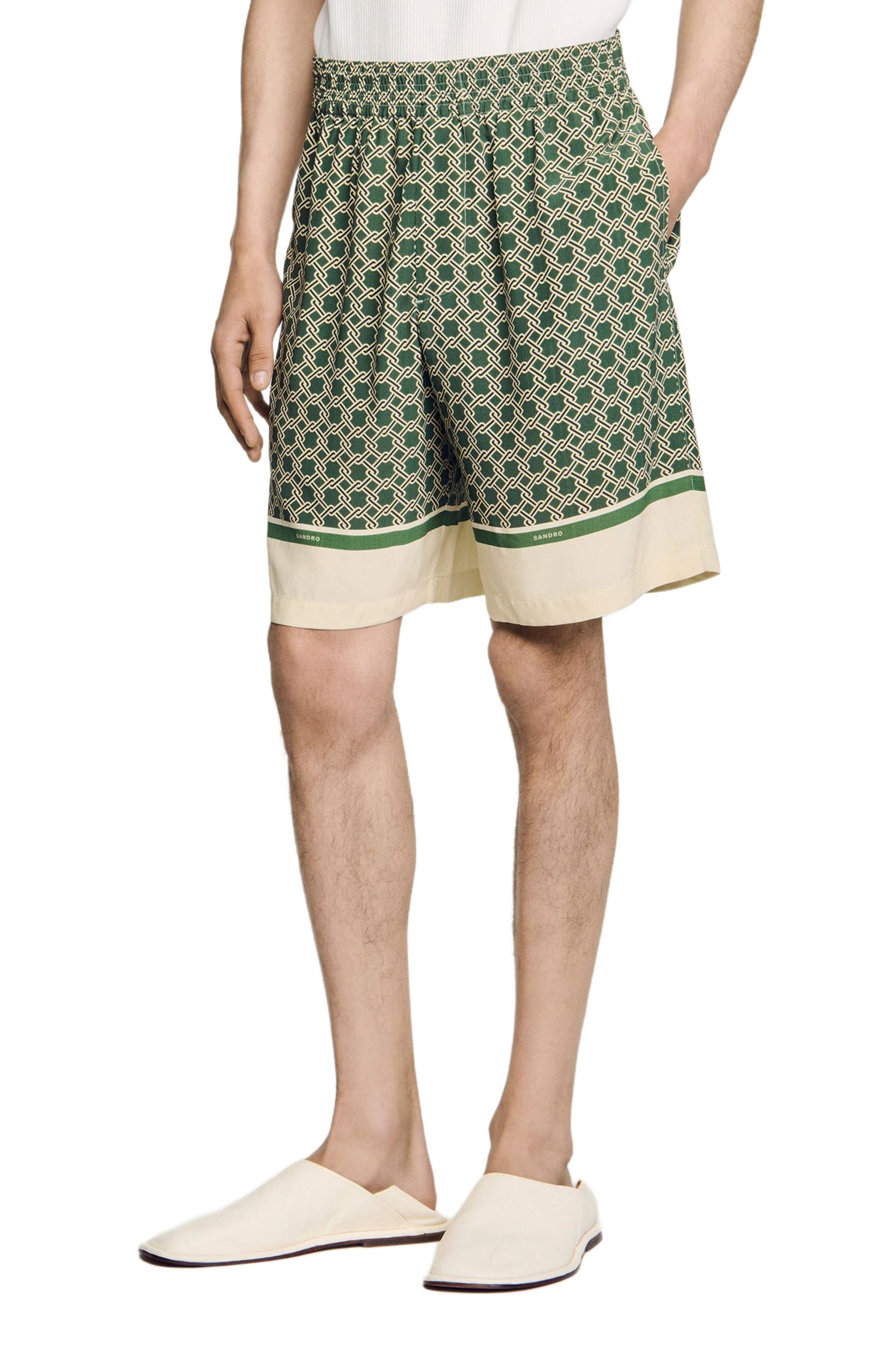 SANDRO Patterned floaty Bermuda shorts in Super Green at Nordstrom - 3