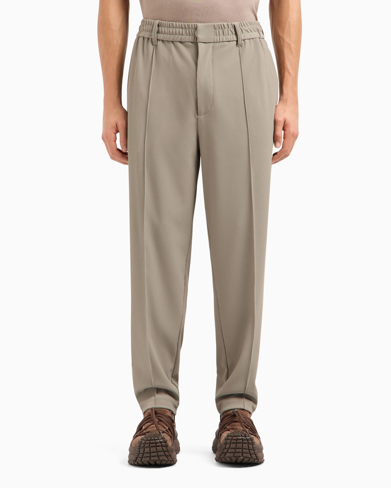 EMPORIO ARMANI CANNETÉ-EFFECT STRETCH NYLON TROUSERS WITH RIBS outlook