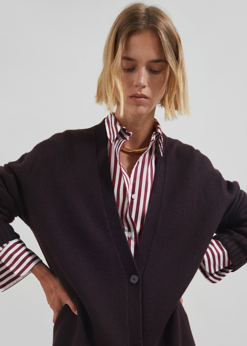 Peri Striped Poplin Shirt - Burgundy/White 5