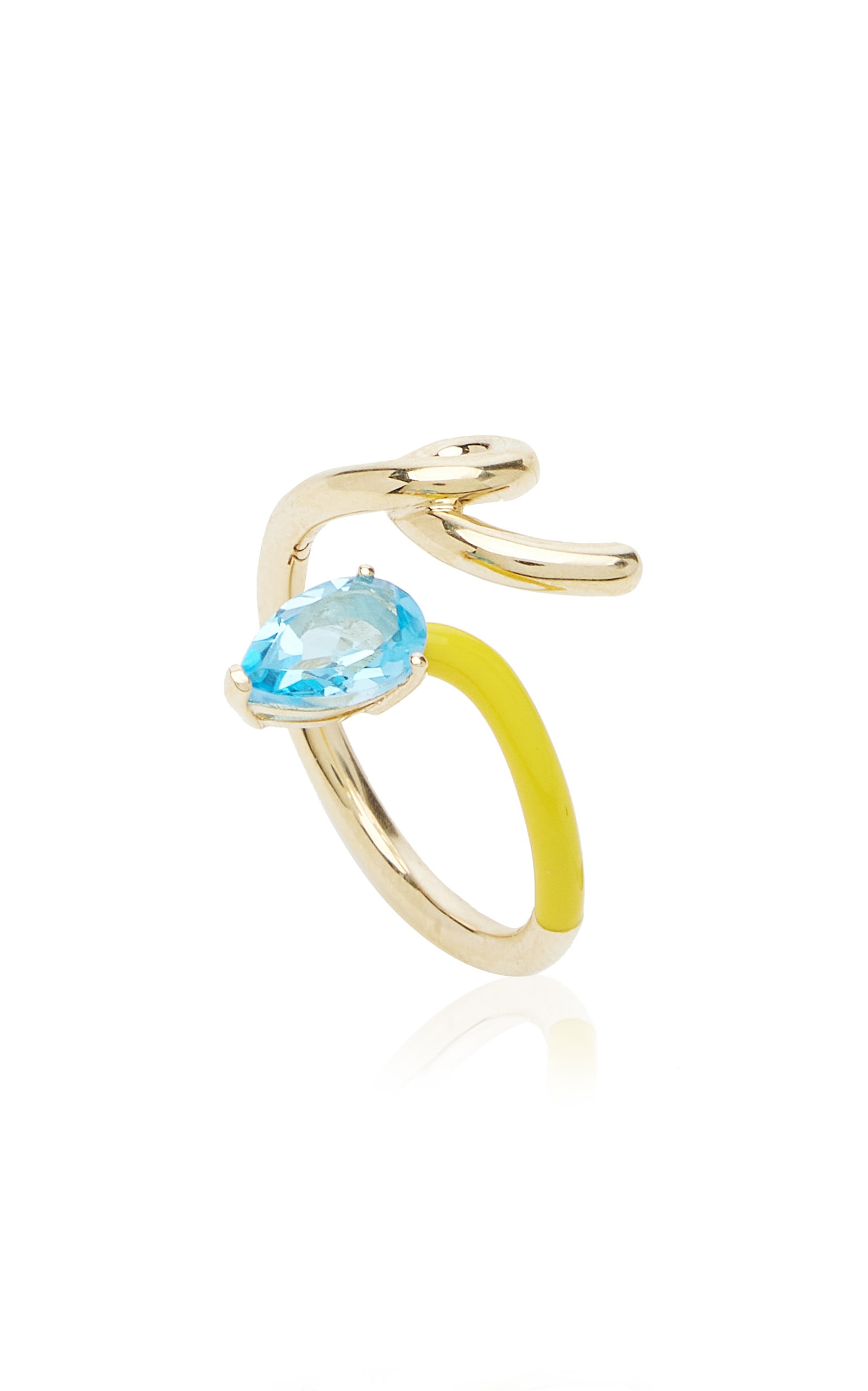B 9K Yellow Gold Topaz Enameled Ring multi - 3