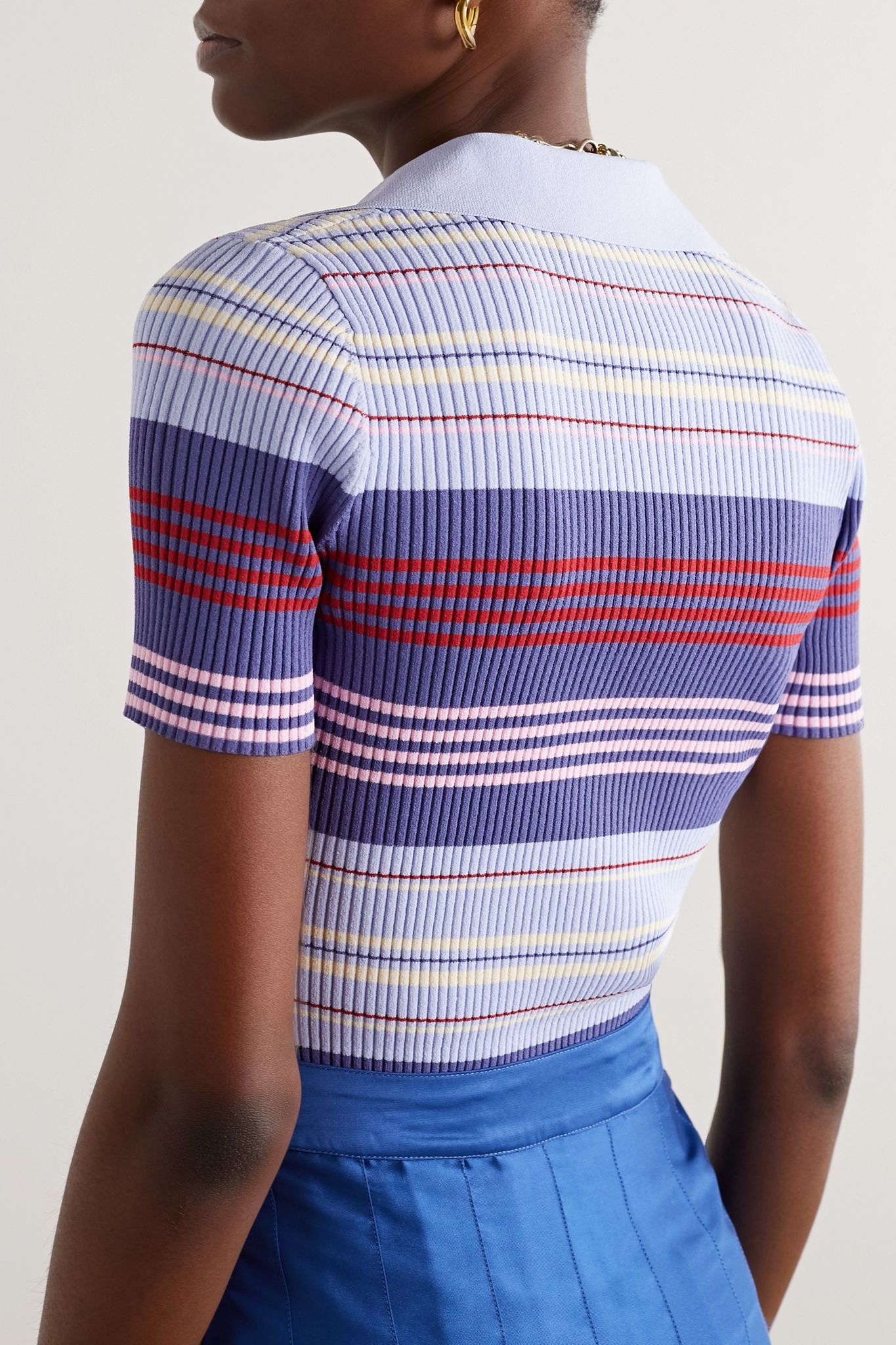 Hatch striped ribbed-knit top - 4