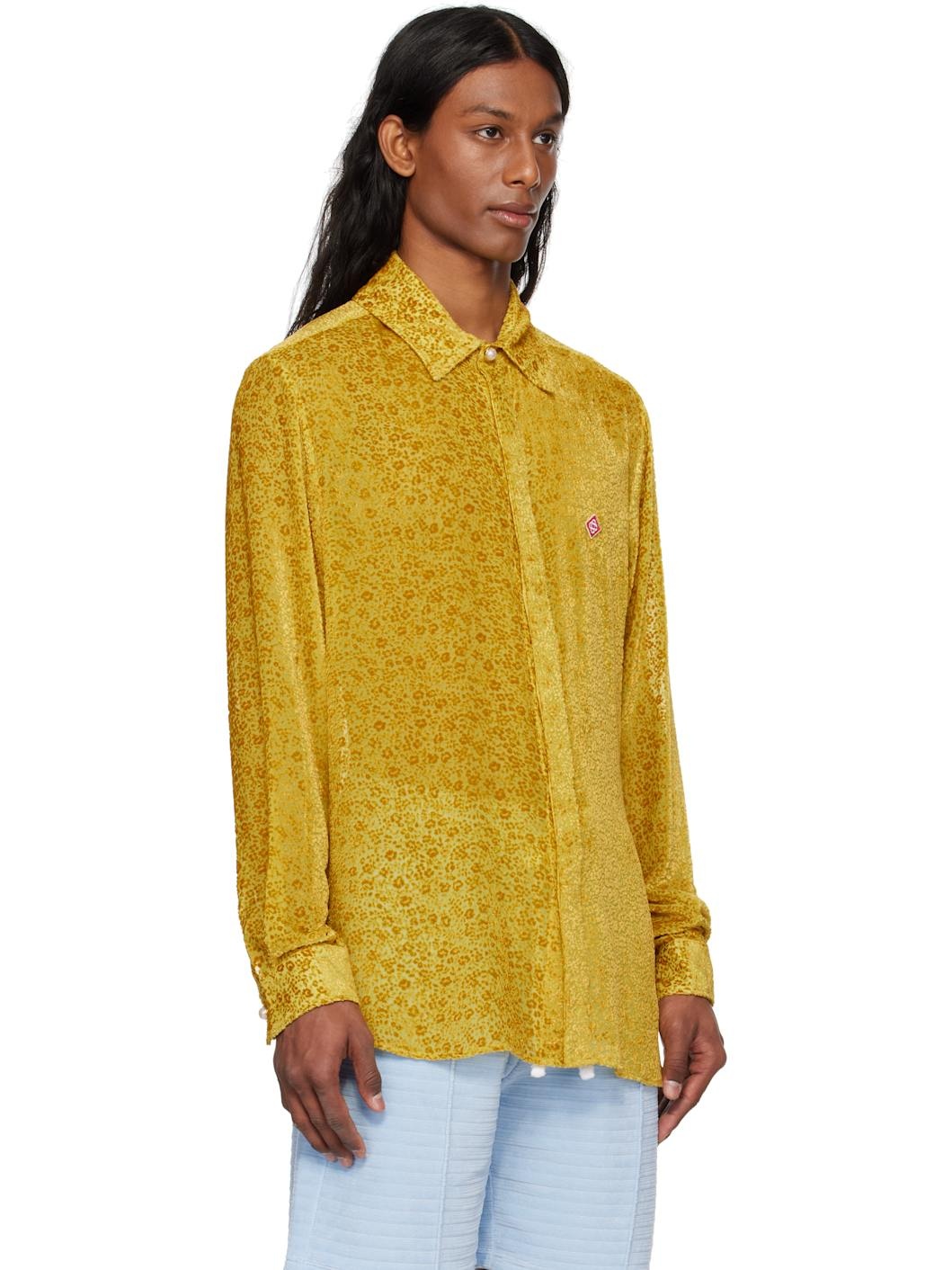Yellow Floral Devoré Silk Shirt - 2