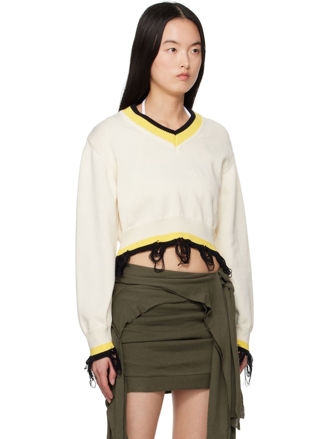 Off-White Cropped V-neck Sweater - 2