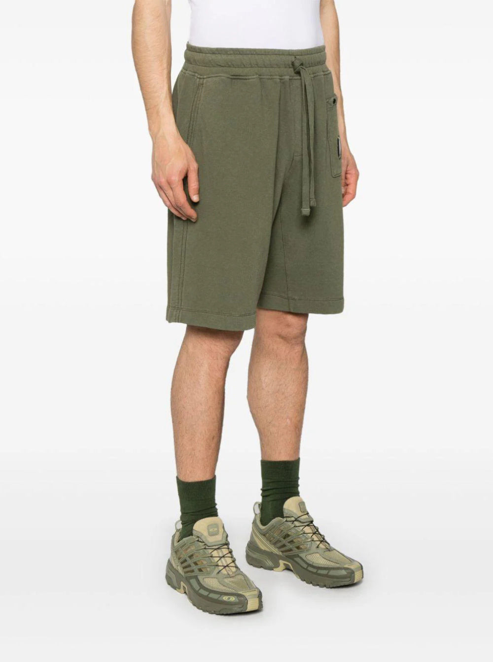 C.P. Company Men Green Shorts With Elastic Drawstring Waist And Logo Plaque On The Front In Cotton M - 4