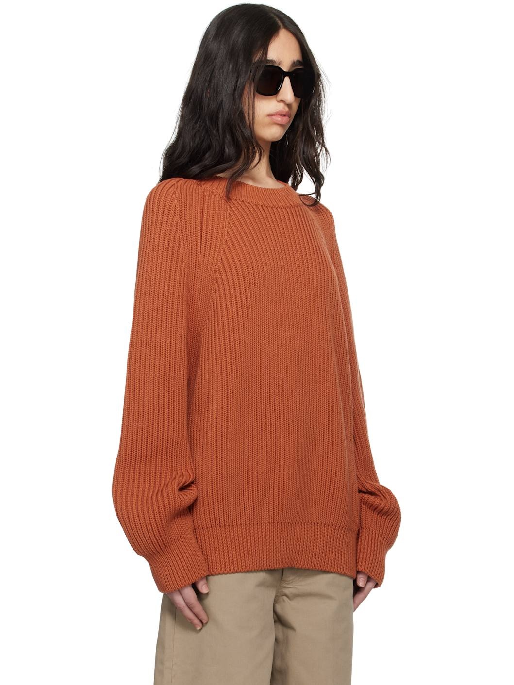 Orange Michel Exaggerated Rib Cotton Crew Neck Sweater - 2