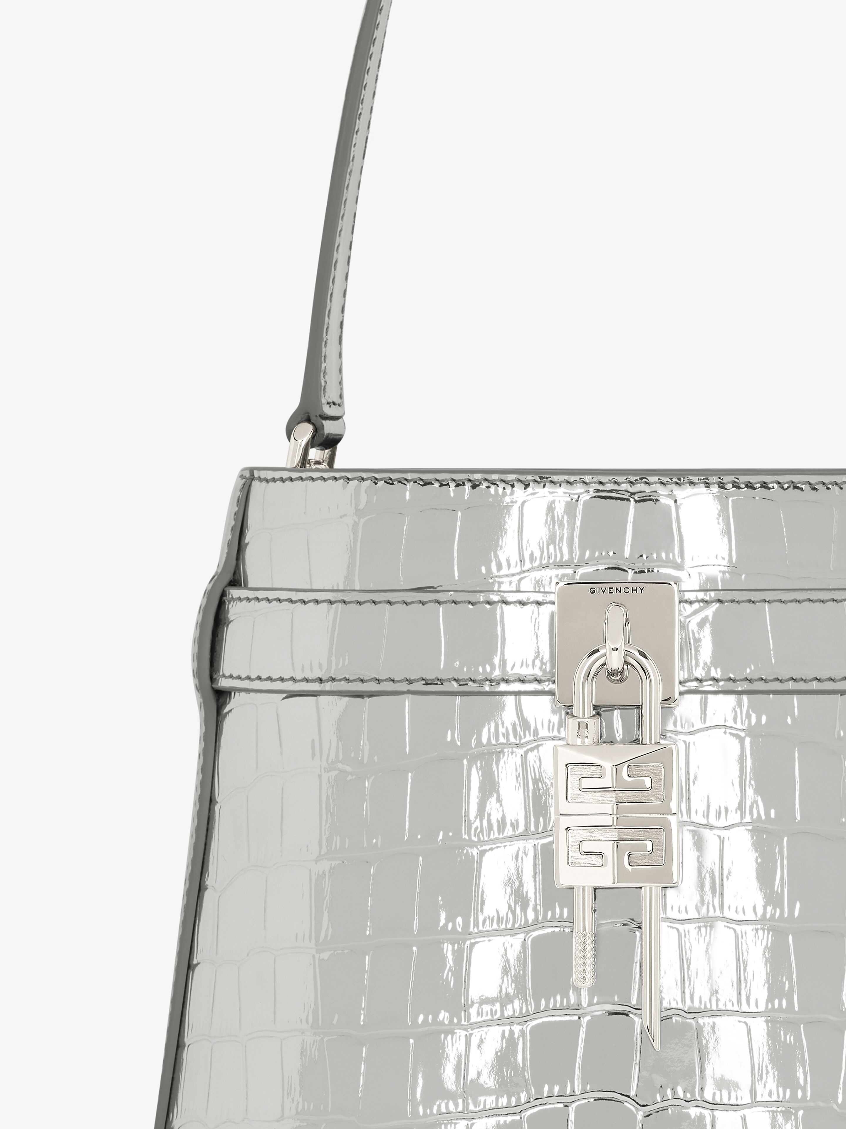SHARK LOCK BUCKET BAG IN CROCODILE EFFECT LEATHER - 7