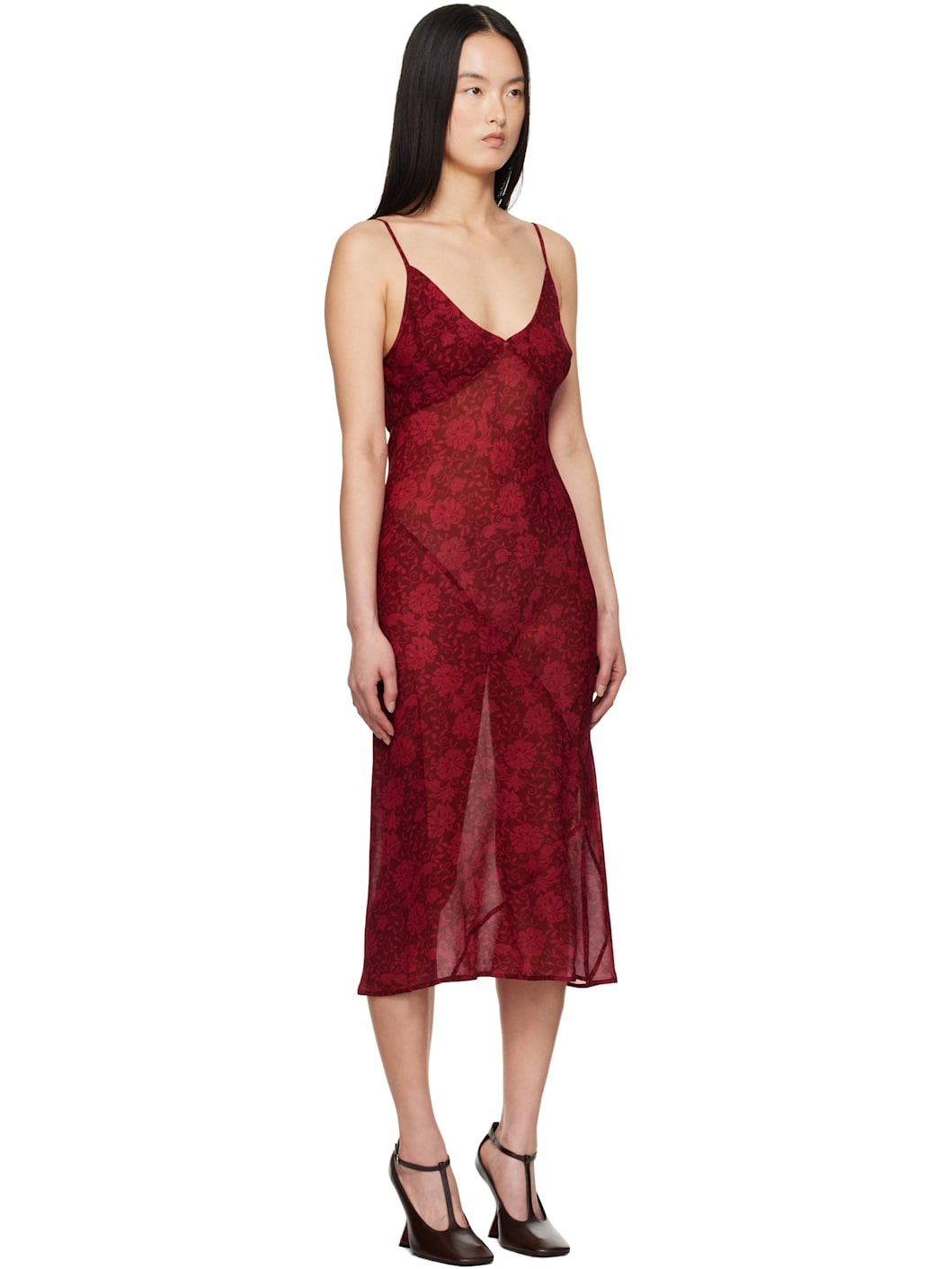 Red Printed Midi Dress - 2