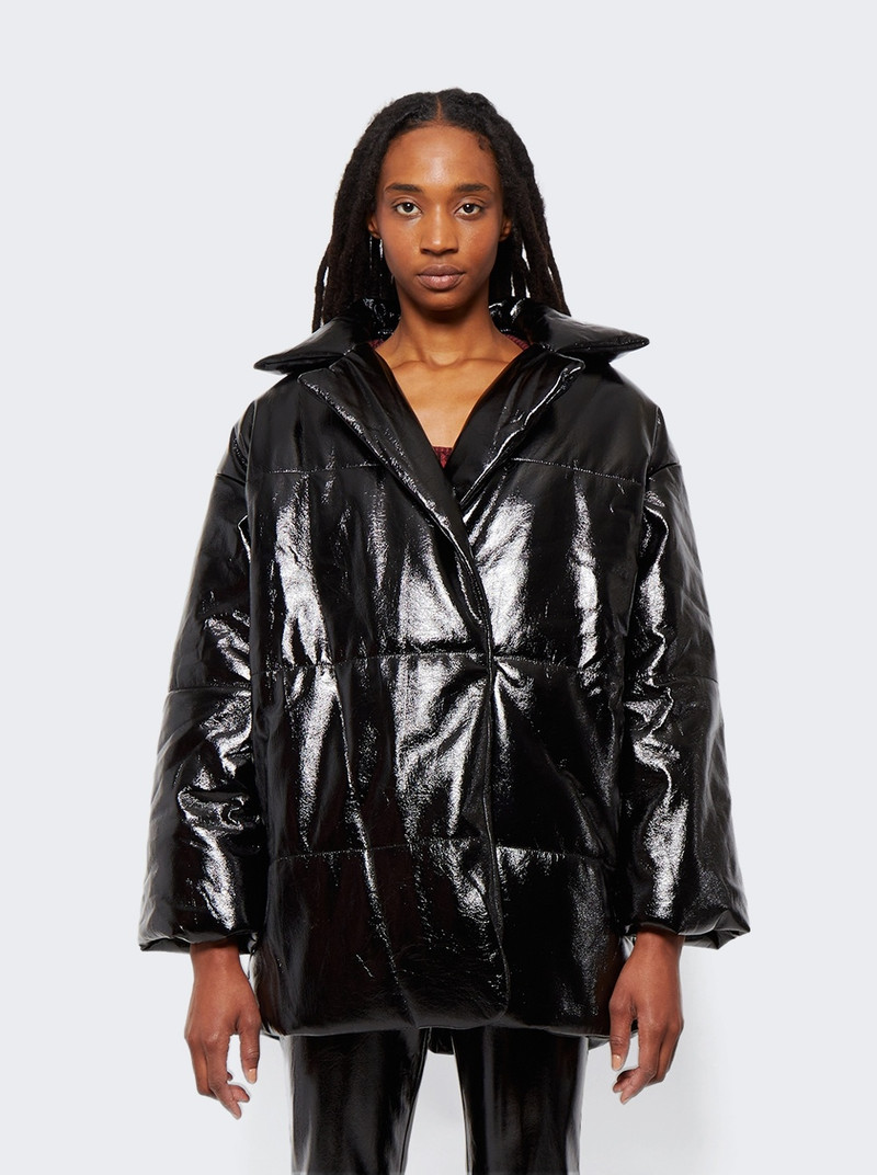 Lacquered Canvas Cropped Puffer Coat Black 3