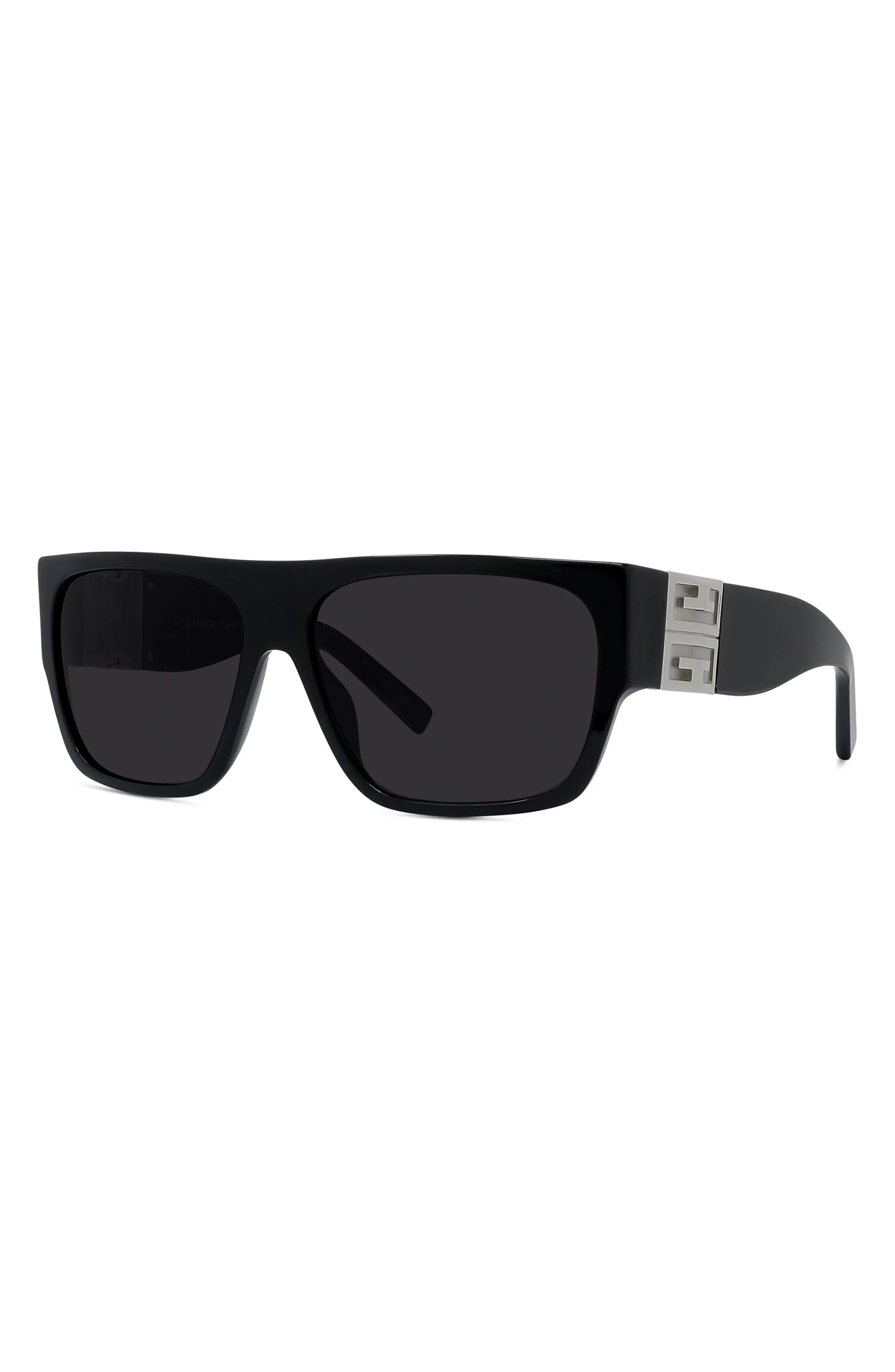 4G Rectangular Sunglasses in Shiny Black /Smoke - 2