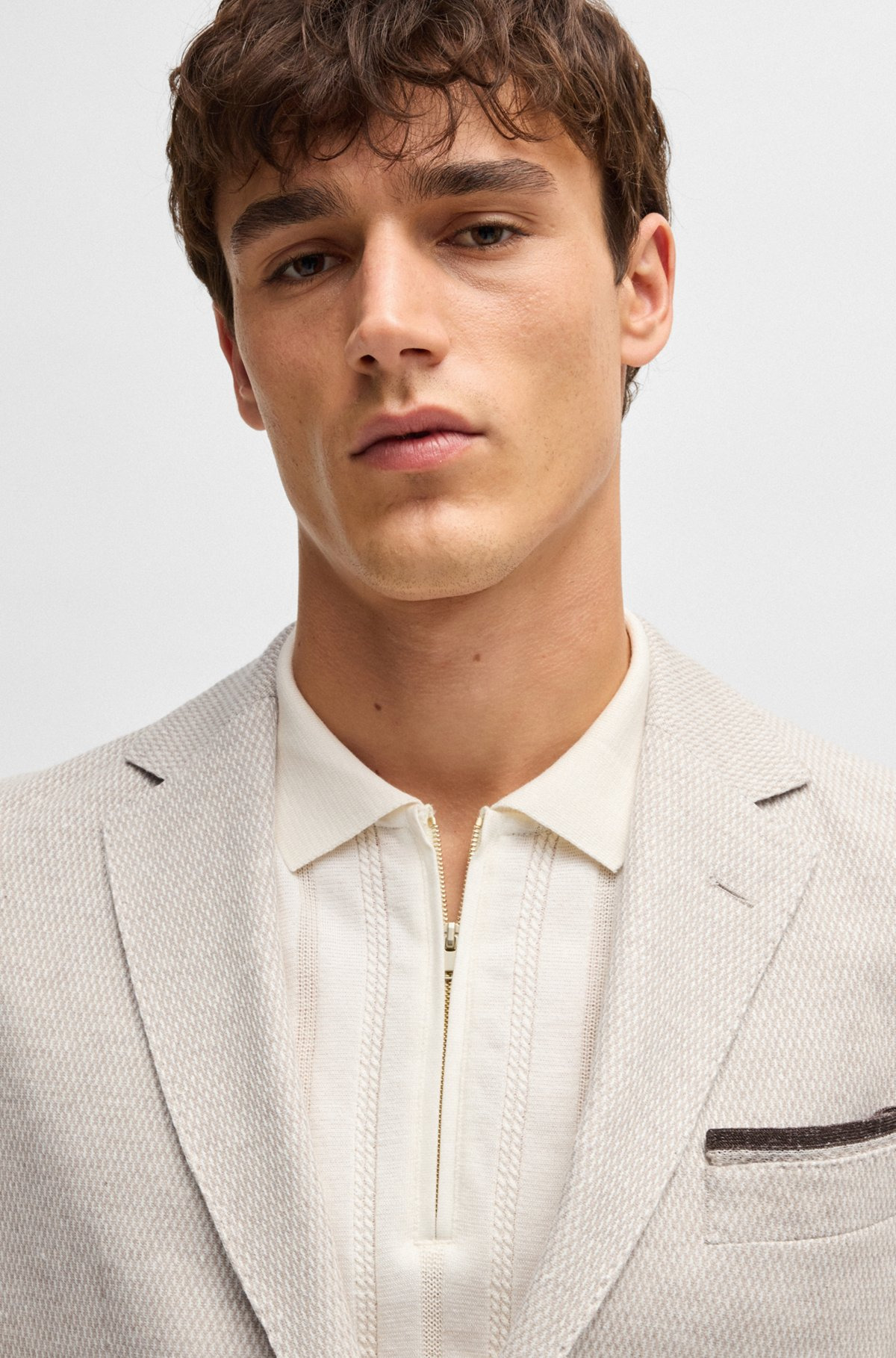 REGULAR-FIT PATTERNED BLAZER WITH LINEN AND COTTON - 5