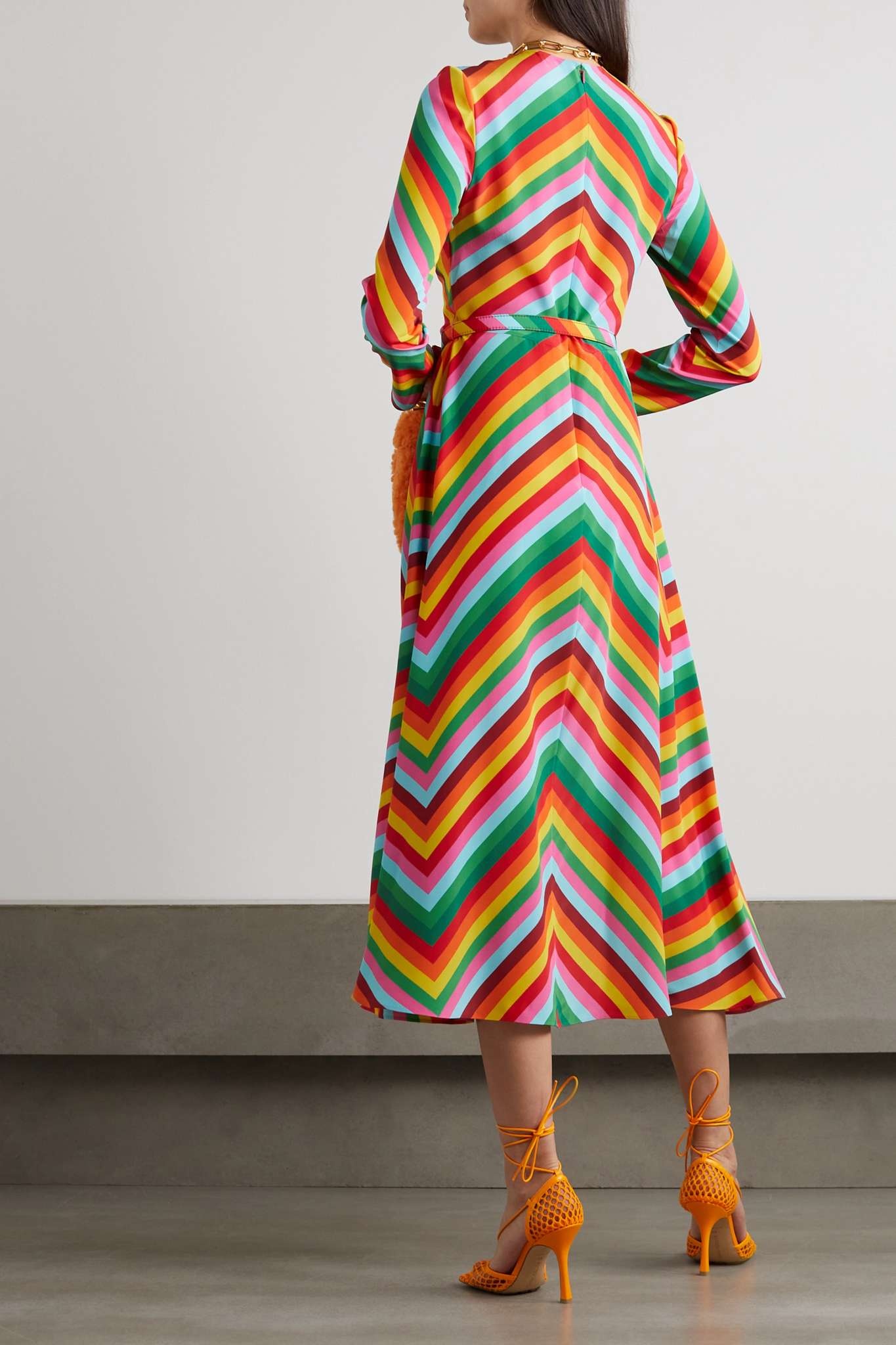 Belted striped silk crepe de chine midi dress - 4