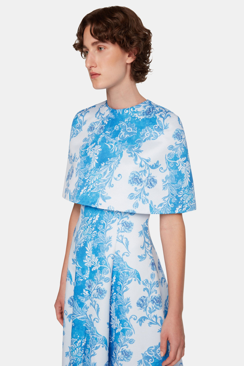 Virginie Cape In Blue Floral Damask Taffeta Faille 3