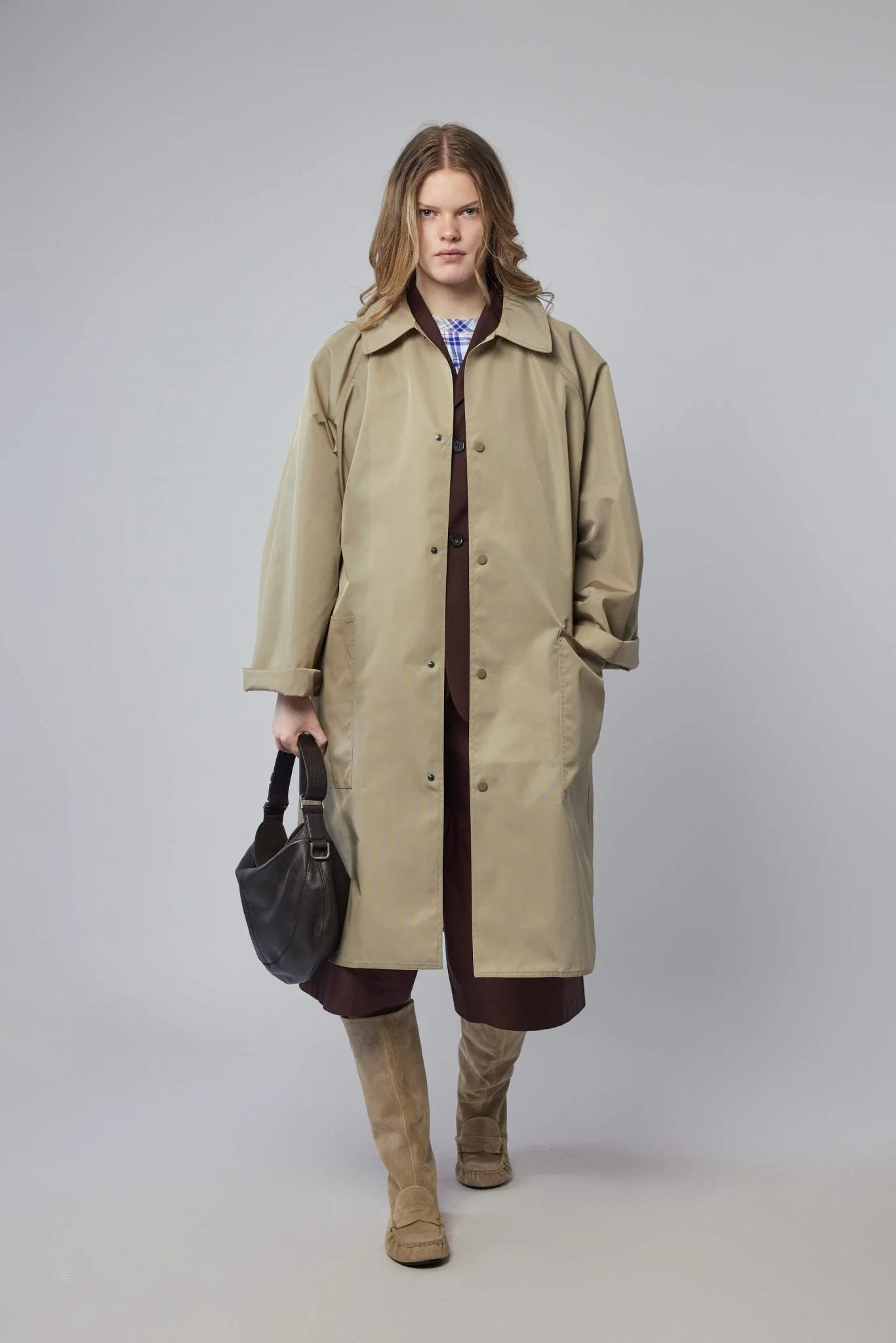 Long Raglan Sleeve Coat Front Patch Pockets - 1
