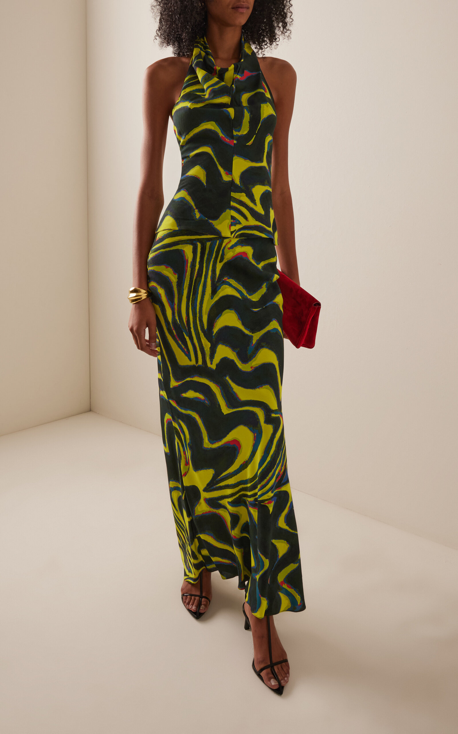 Printed Jersey Cowl-Neck Halter Top green - 3