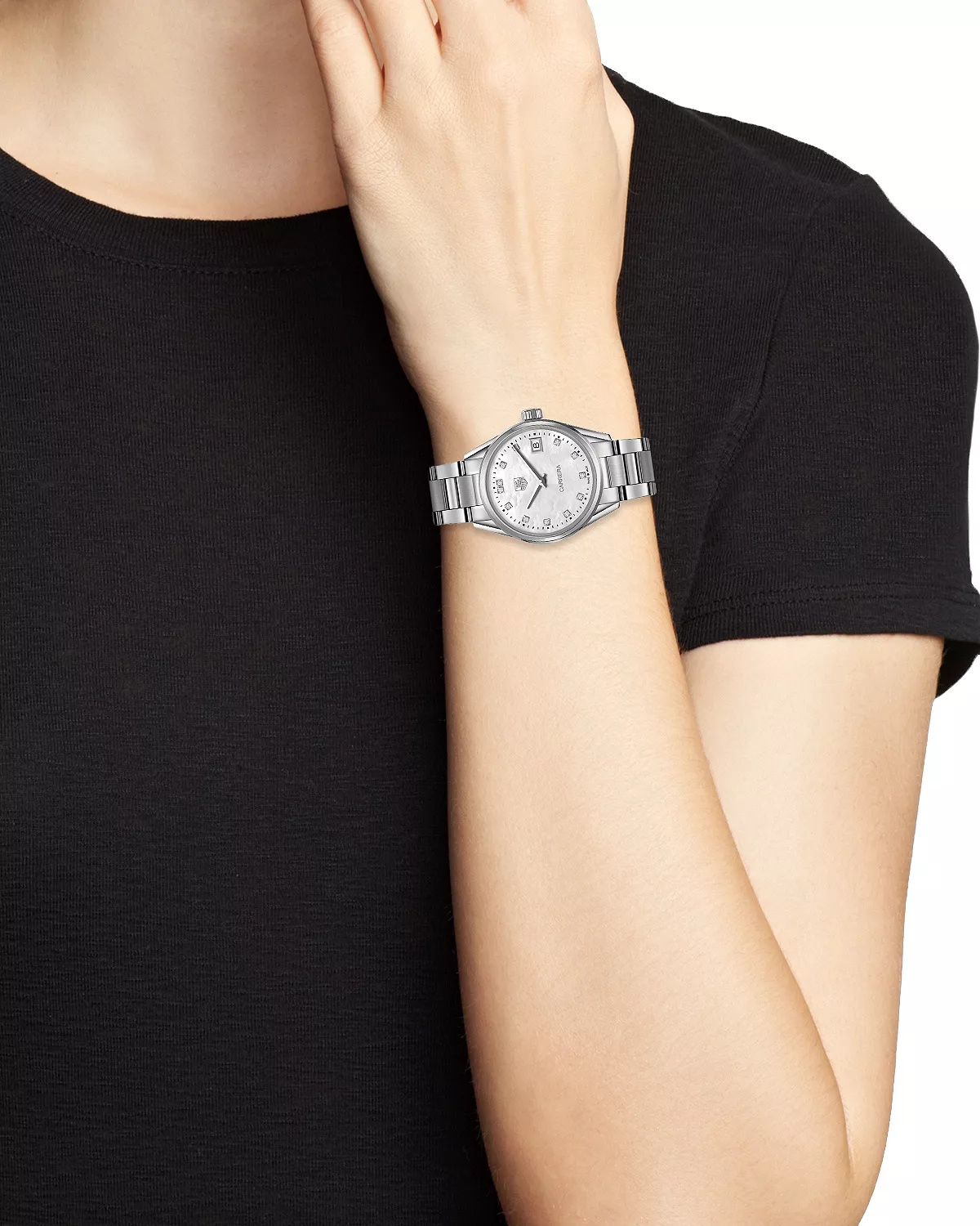 Carrera Stainless Steel and White Mother of Pearl Diamond Dial Watch, 32mm - 2