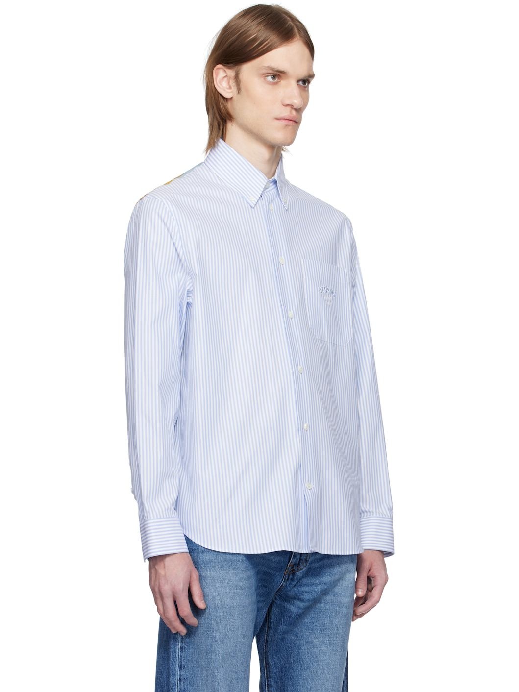 Blue & White Informal Striped Poplin Shirt - 2