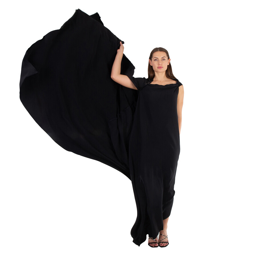 Balenciaga Ladies Black Draped Asymmetric Dress - 4