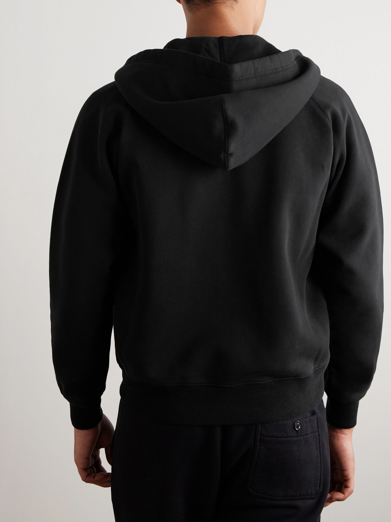 Slim-Fit Cotton-Jersey Zip-Up Hoodie Black - 3