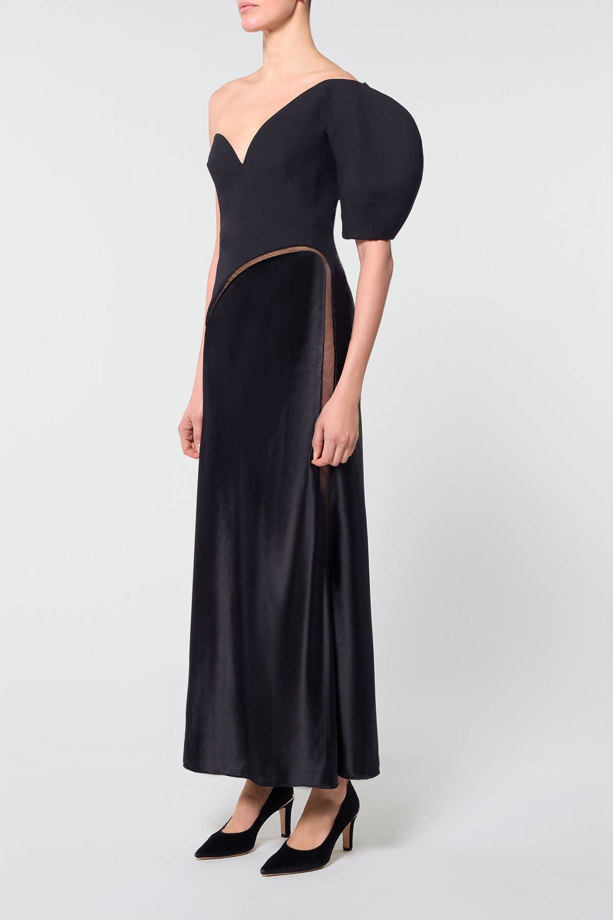 Giulia Dress in Black Wool Silk Cady & Silk Velvet - 3