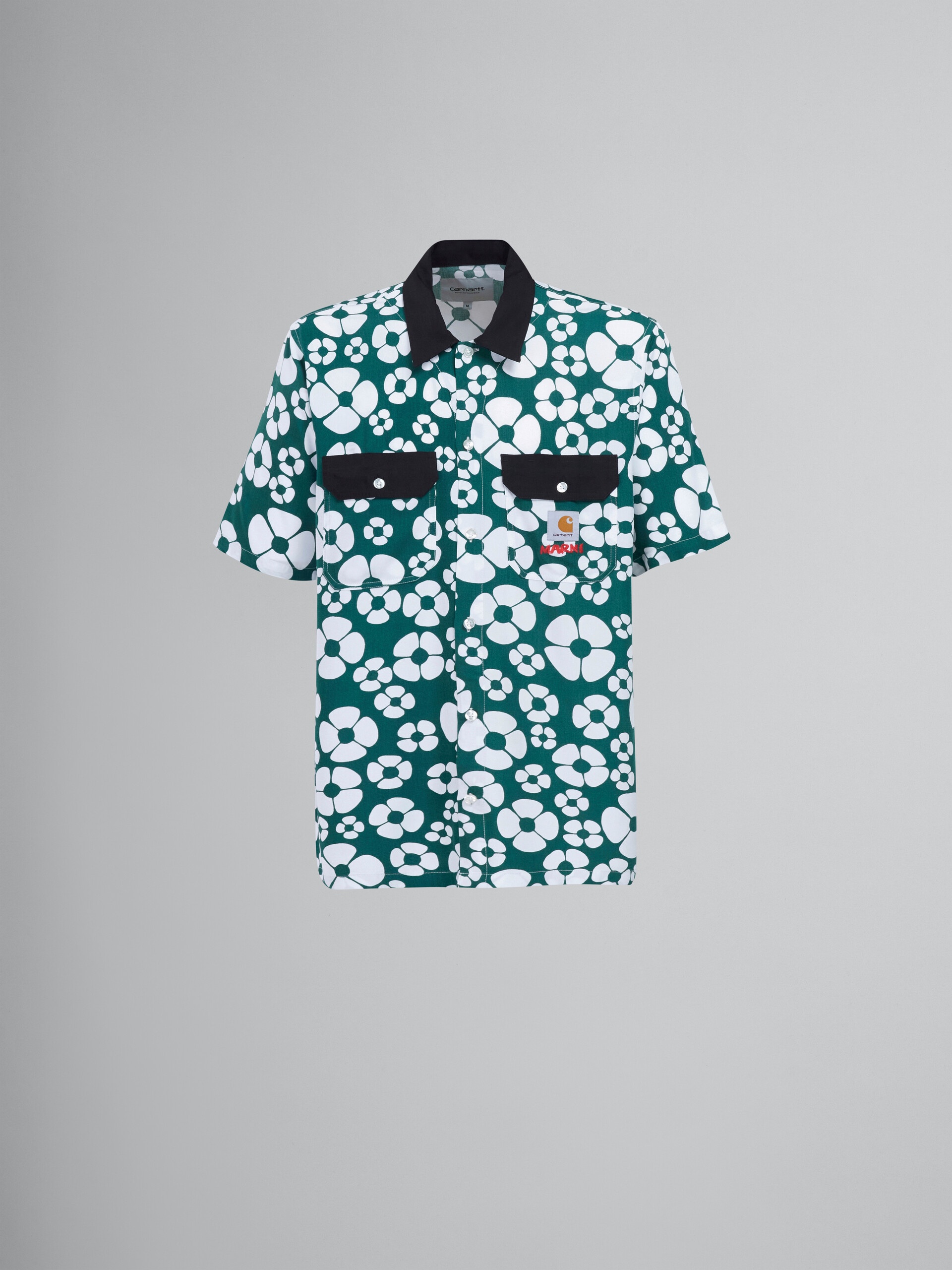MARNI X CARHARTT WIP - GREEN SHORT-SLEEVED FLORAL SHIRT - 1