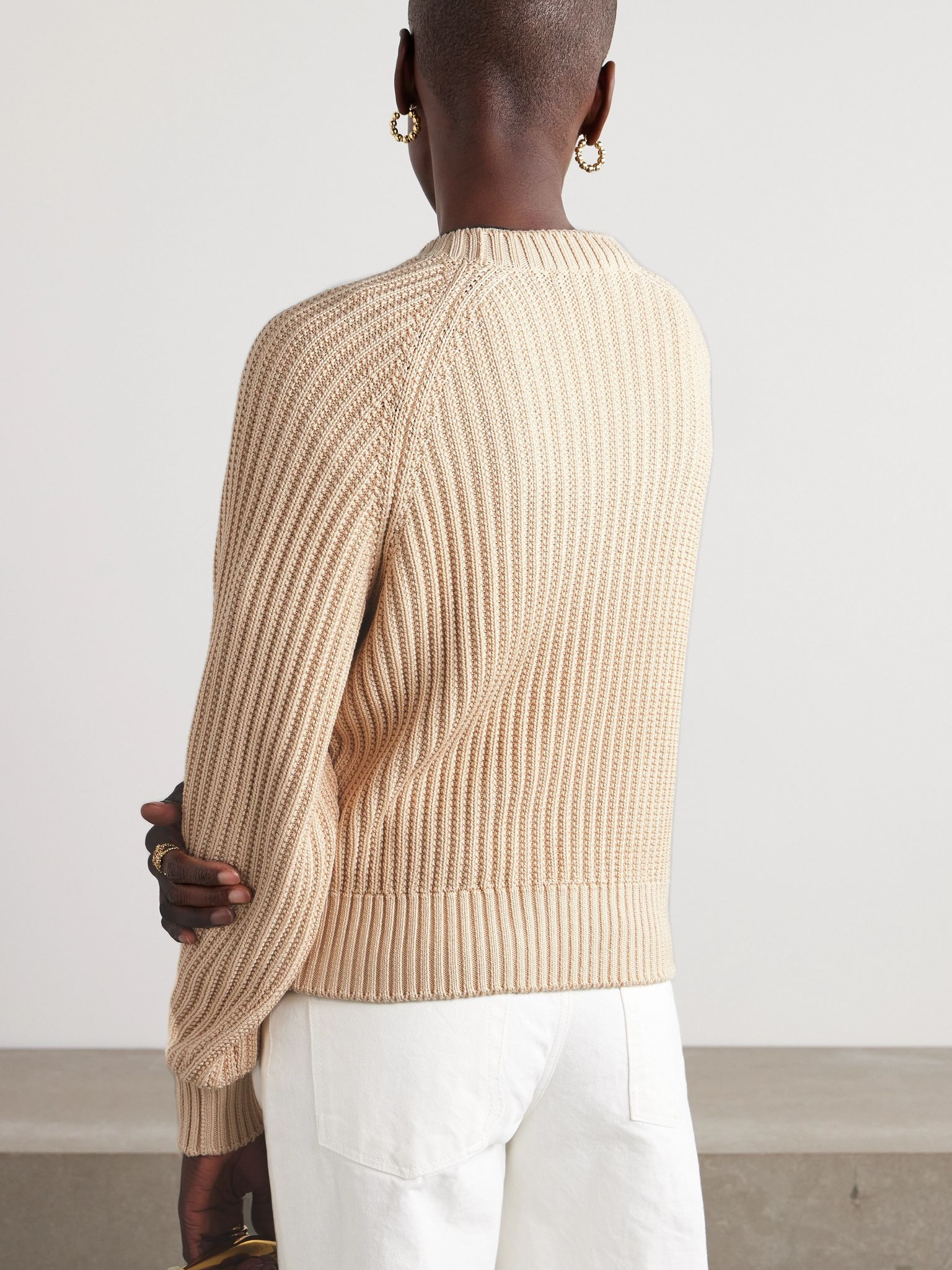 Ribbed-knit silk and cotton-blend sweater Off-white - 3