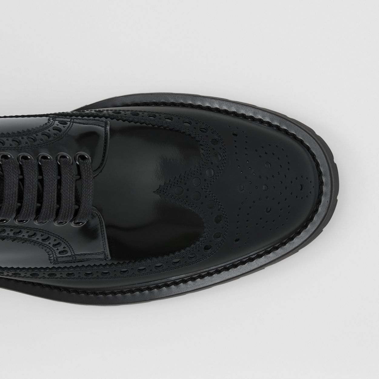 Brogue Detail Leather Derby Shoes - 2