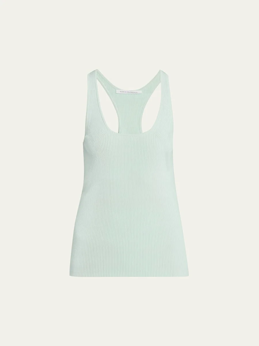 Skinny Ribbed Racer Tank Top - 1