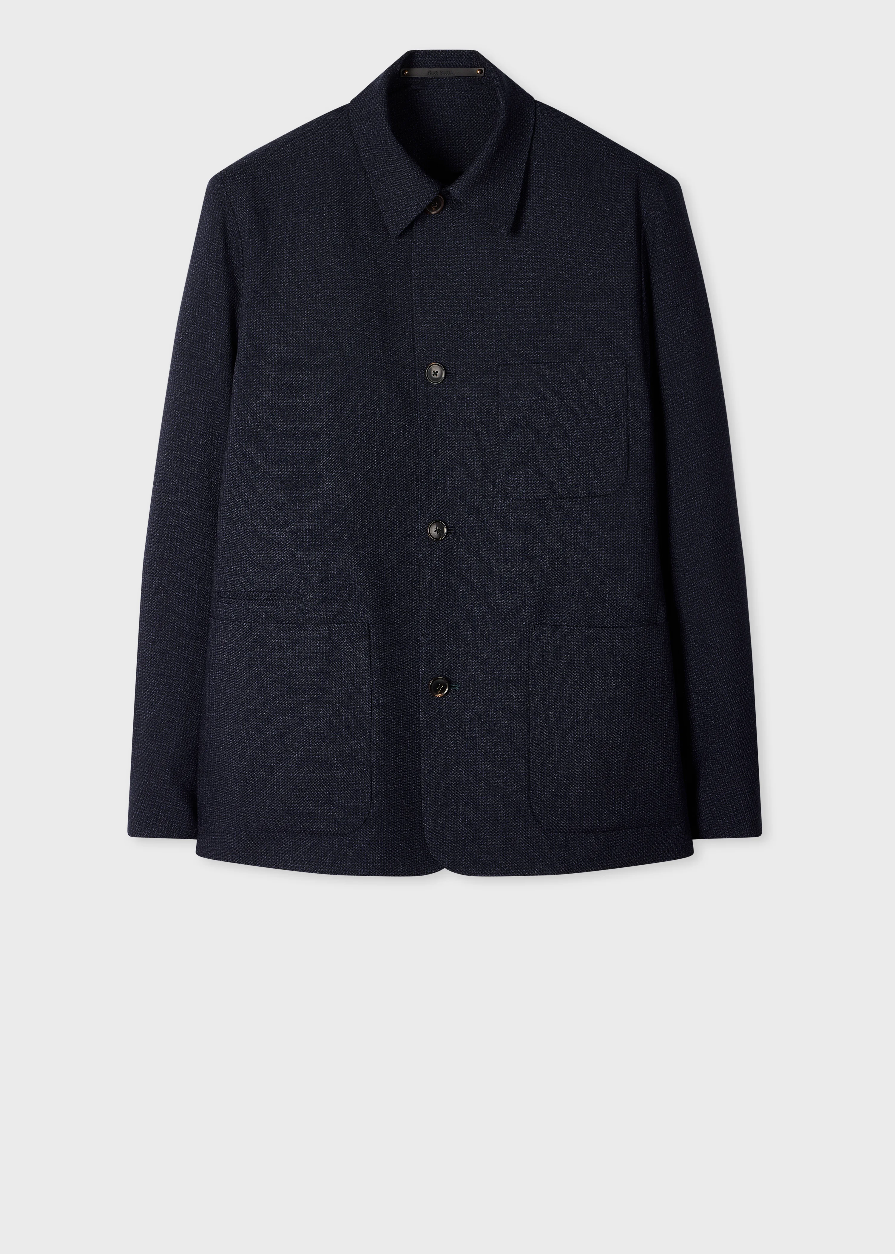 Navy Check Two-Ply Merino Work Jacket - 1