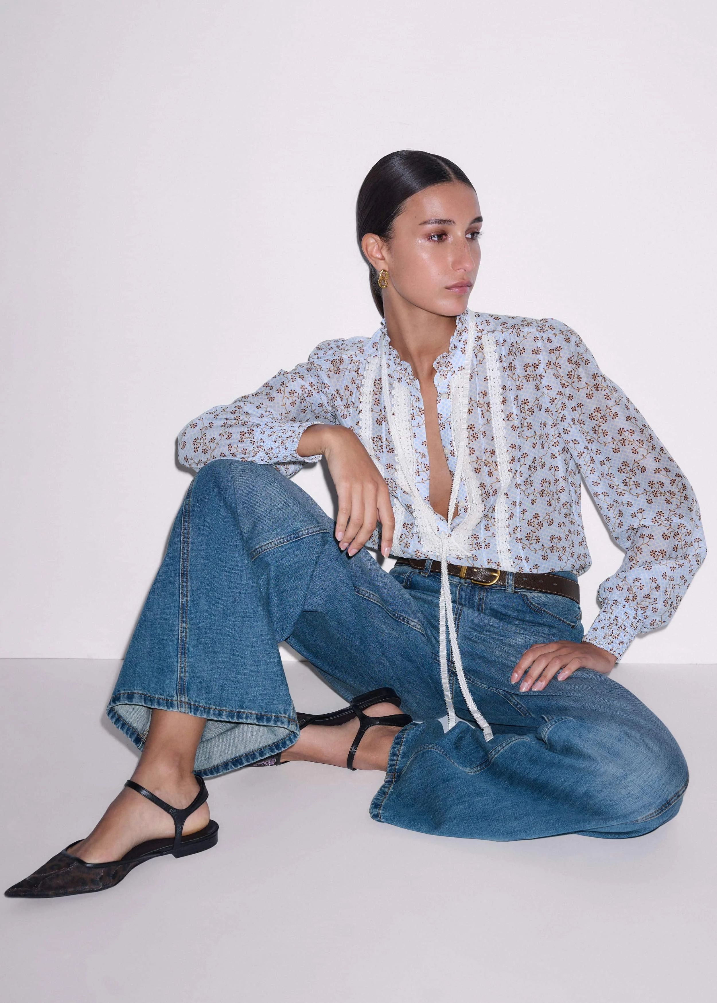 Lace Trim Blouse + Tie - 1