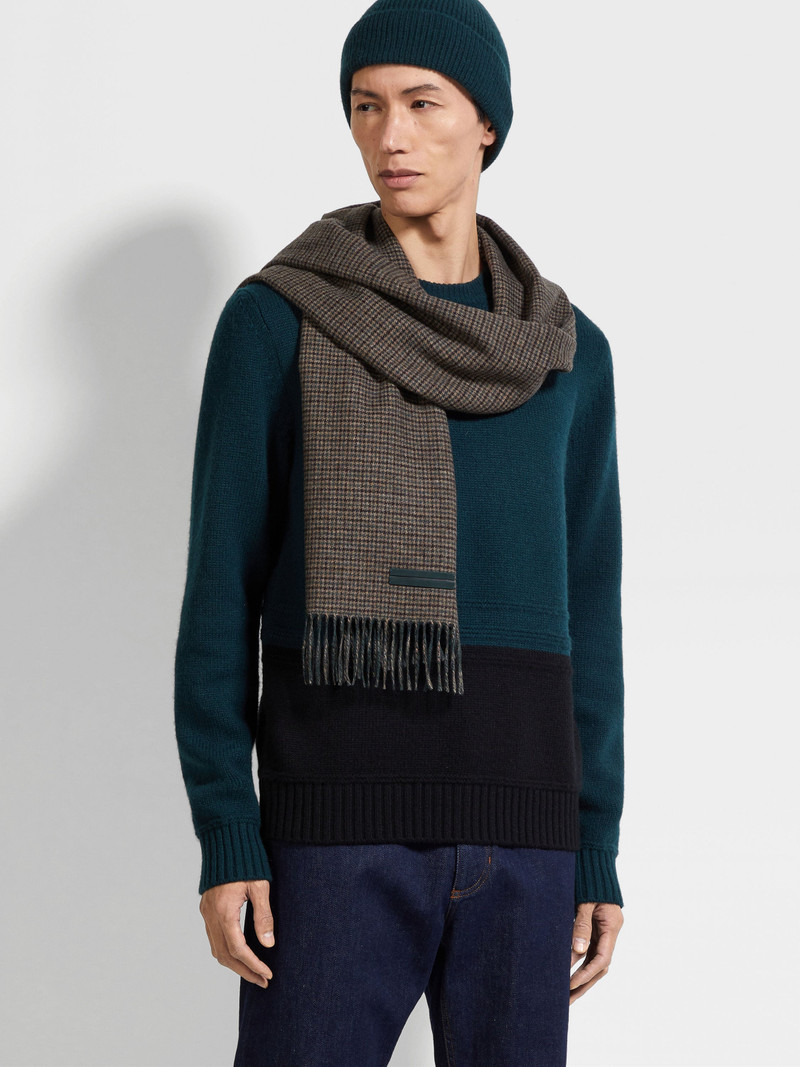 DARK BROWN AND DARK GREEN OASI CASHMERE SCARF 3
