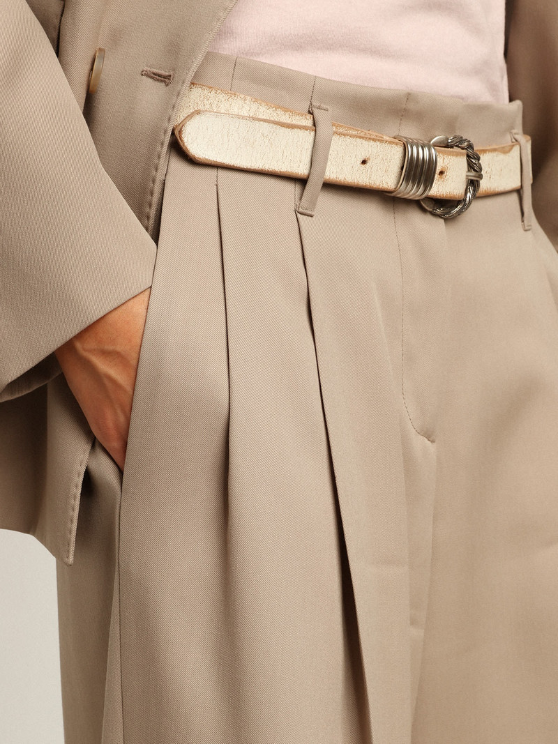 Pants in light beige wool gabardine 5