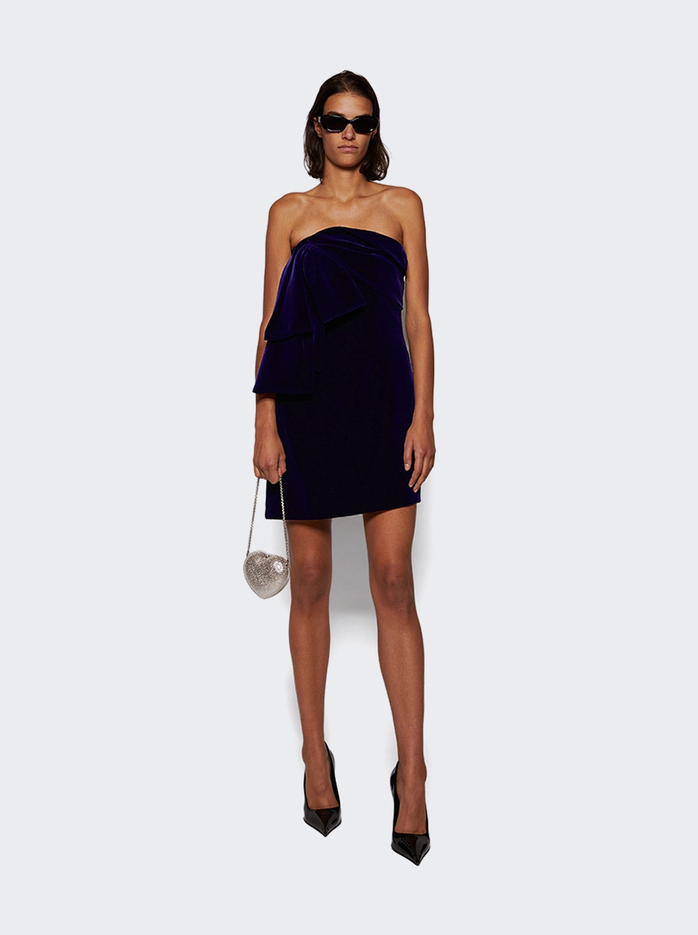 Velvet Dress With Oversized Bow Dark Navy - 2