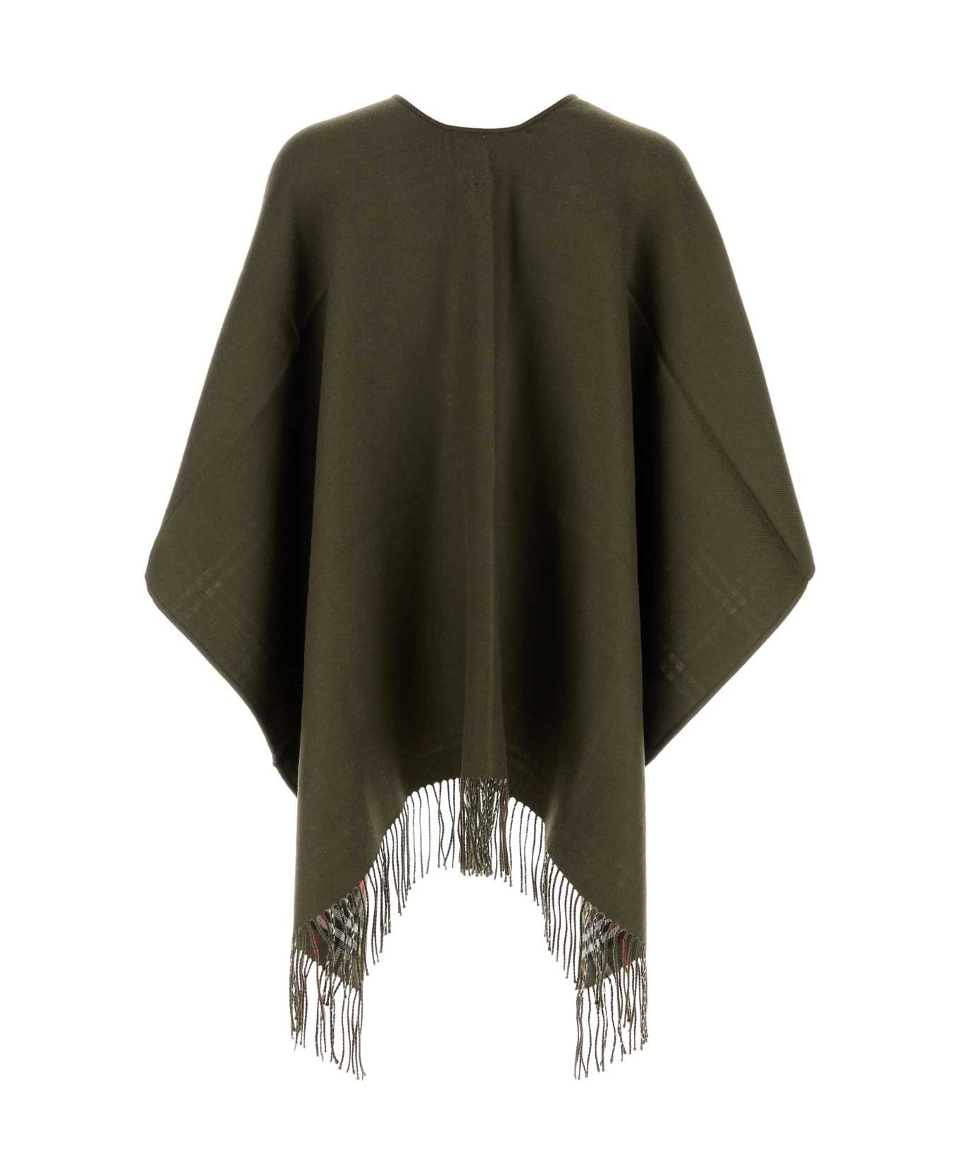 Olive Green Wool Reversible Cape - 2